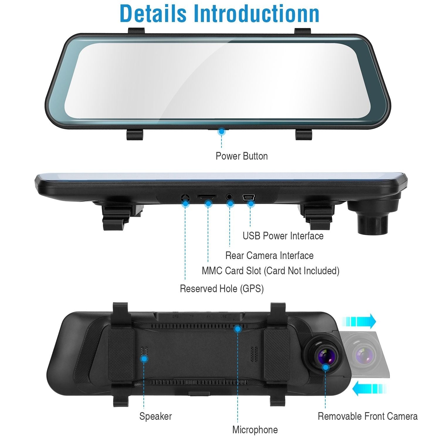 FHD 1080P CAR DVR DASH KAMERA 9.66in Perekam Mengemudi Kendaraan W/ G Sensor Parkir Pemantauan Rekaman Seamless