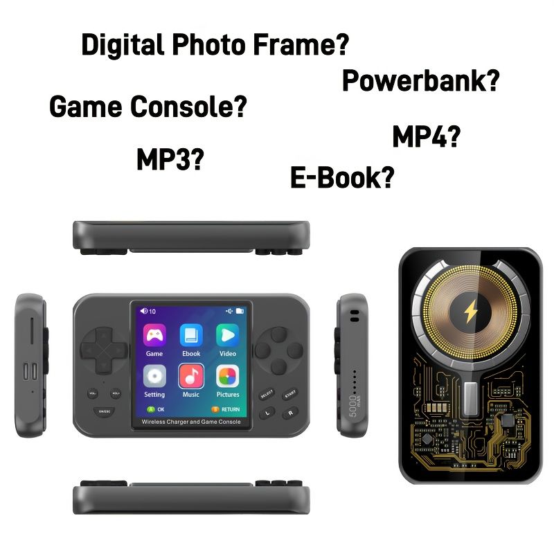 7-in-1 Gaming Console Power Bank - 20W Wireless Charging, 6000+ Games