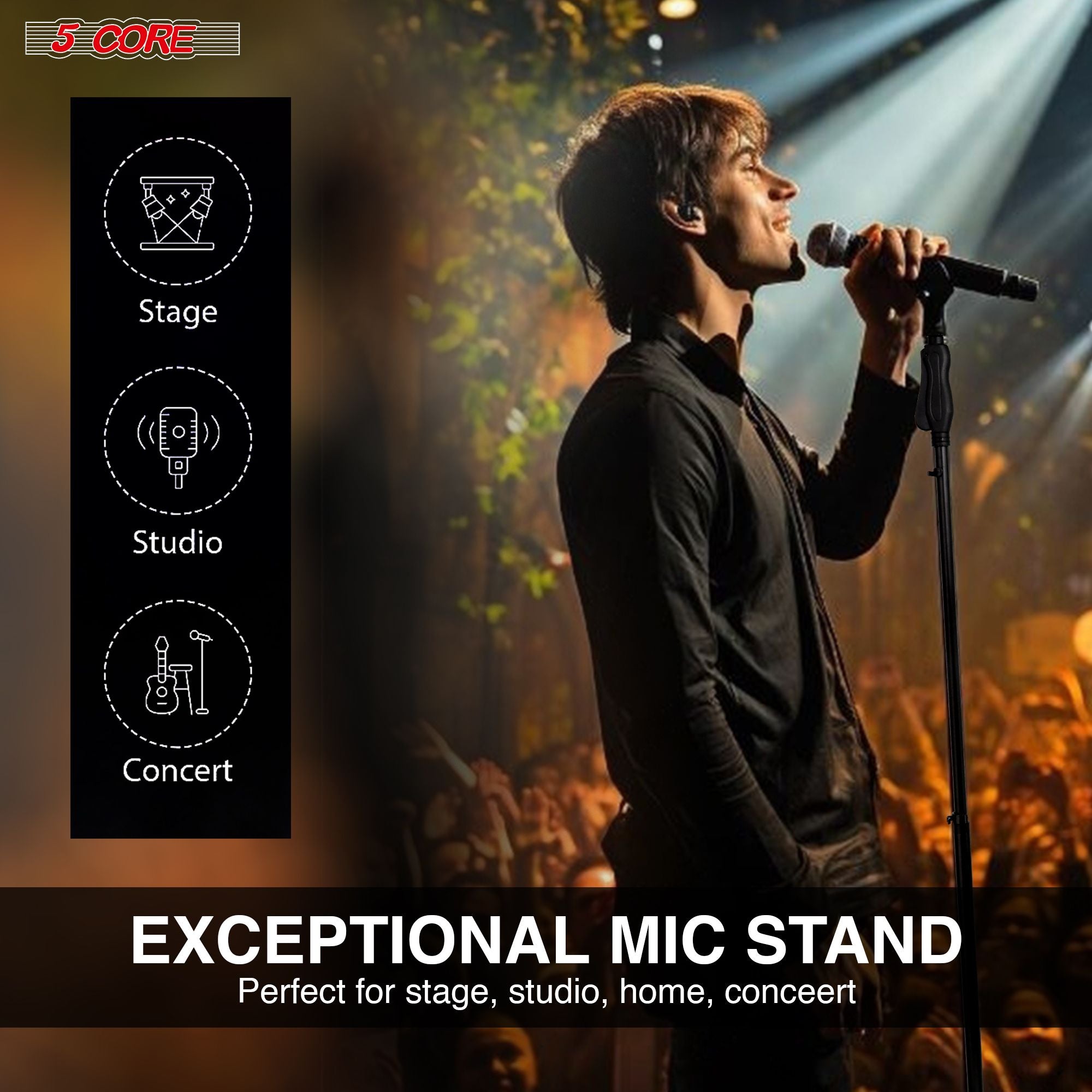 5Core Heavy Duty Metal Microphone Stand 35-57" Round Base