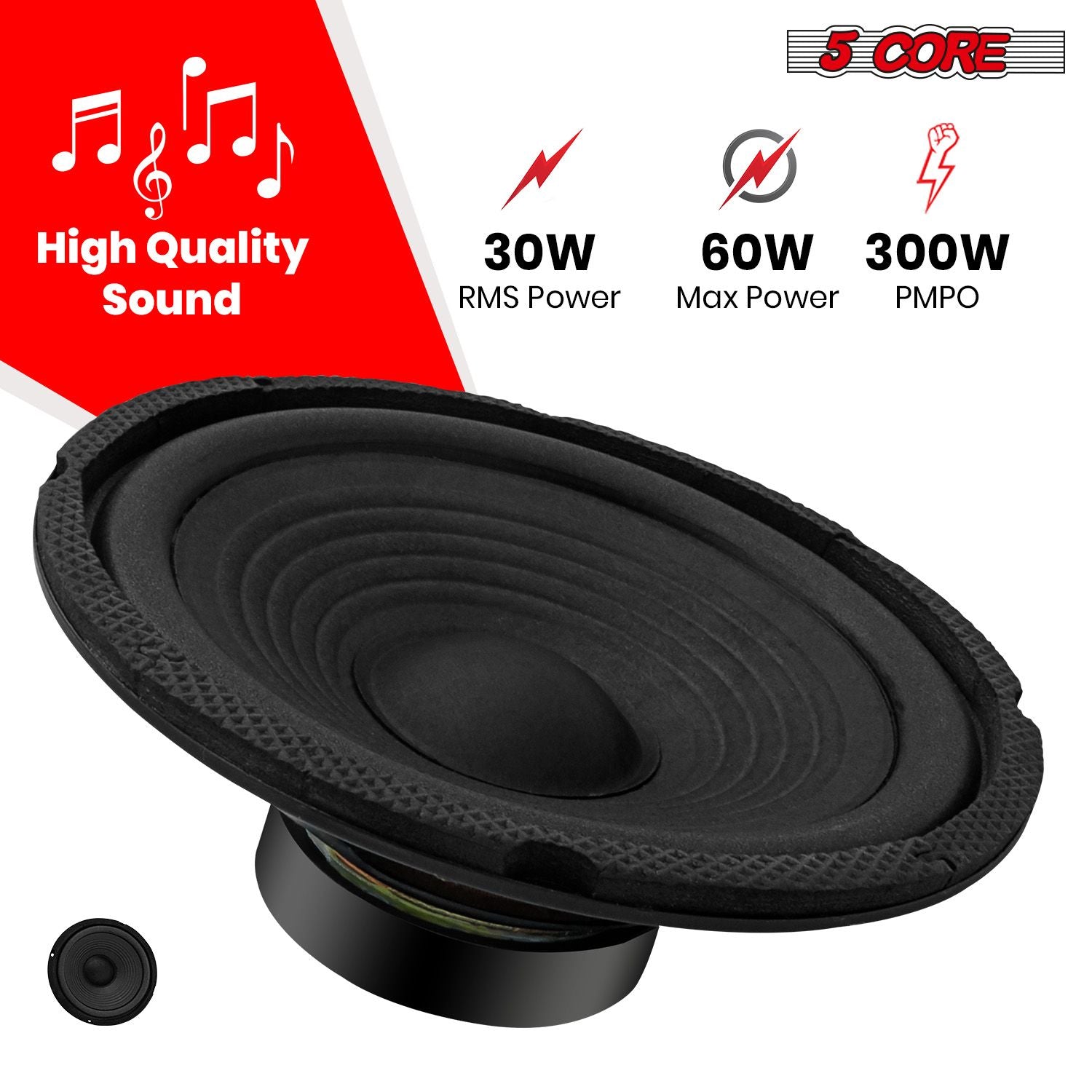 5 CORE 6 Inch Subwoofer Speaker Pair 4 OHM 300W Peak Replacement Car Audio Sub Woofer - WF 672 2 PCS