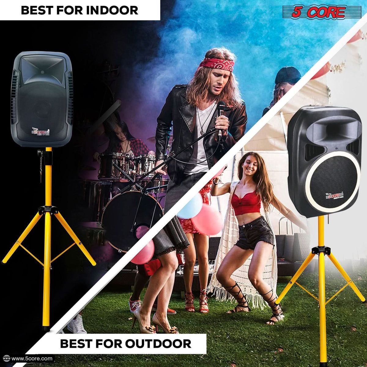 5 Core Heavy Duty Adjustable Speaker Stand 40-72" Steel Tripod Yellow