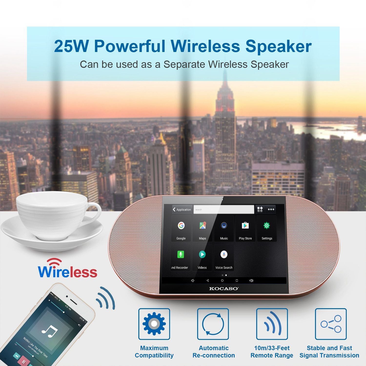 7" Android Tablet with 25W Wireless Speaker Quad Core 1GB RAM