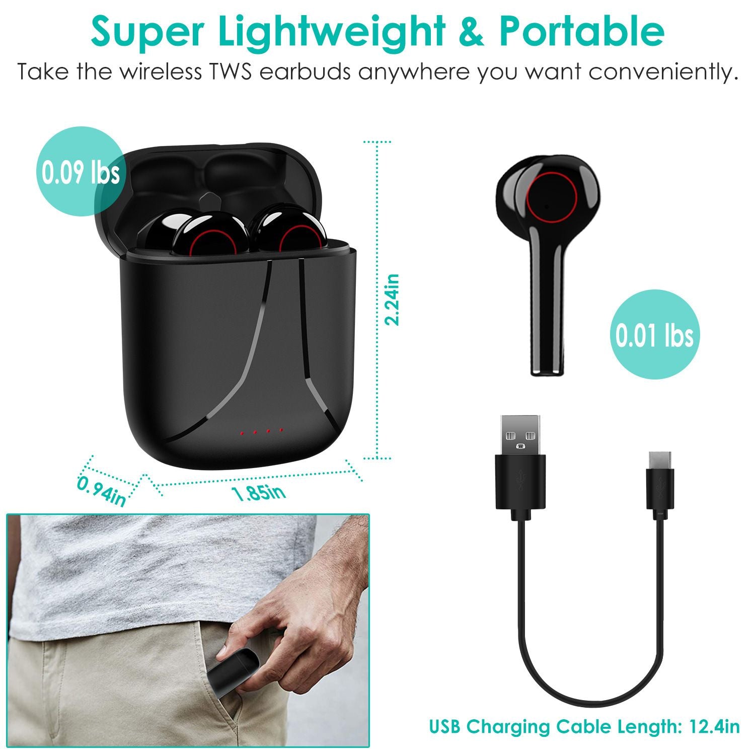 IPX5 Waterproof Wireless 5.0 TWS Earbuds with Charging Case