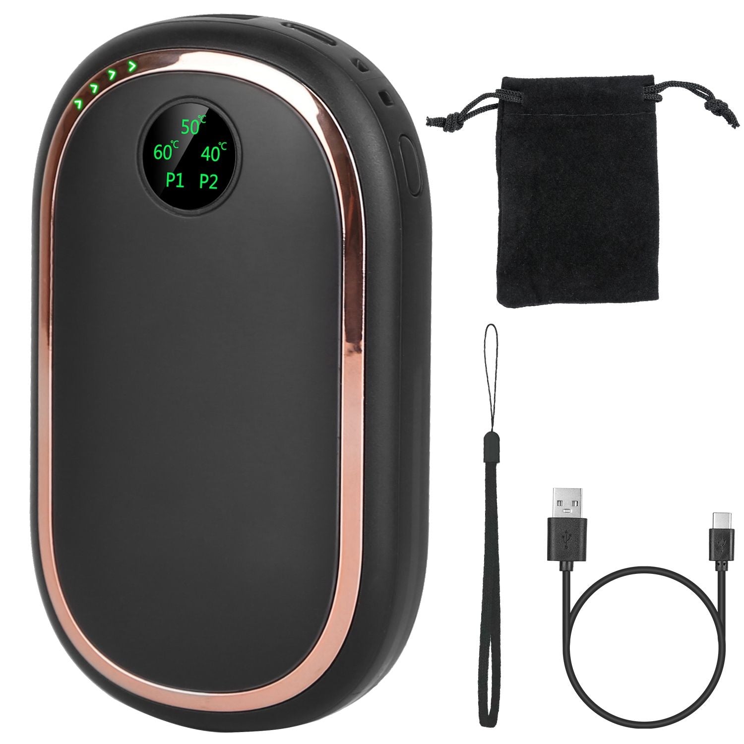 Calentador eléctrico de mano de mano de mano recargable a mano portátil de bolsillo reutilizable Banco de energía calentador con pantalla digital luz puesta de sol 3 niveles calefacción de doble cara