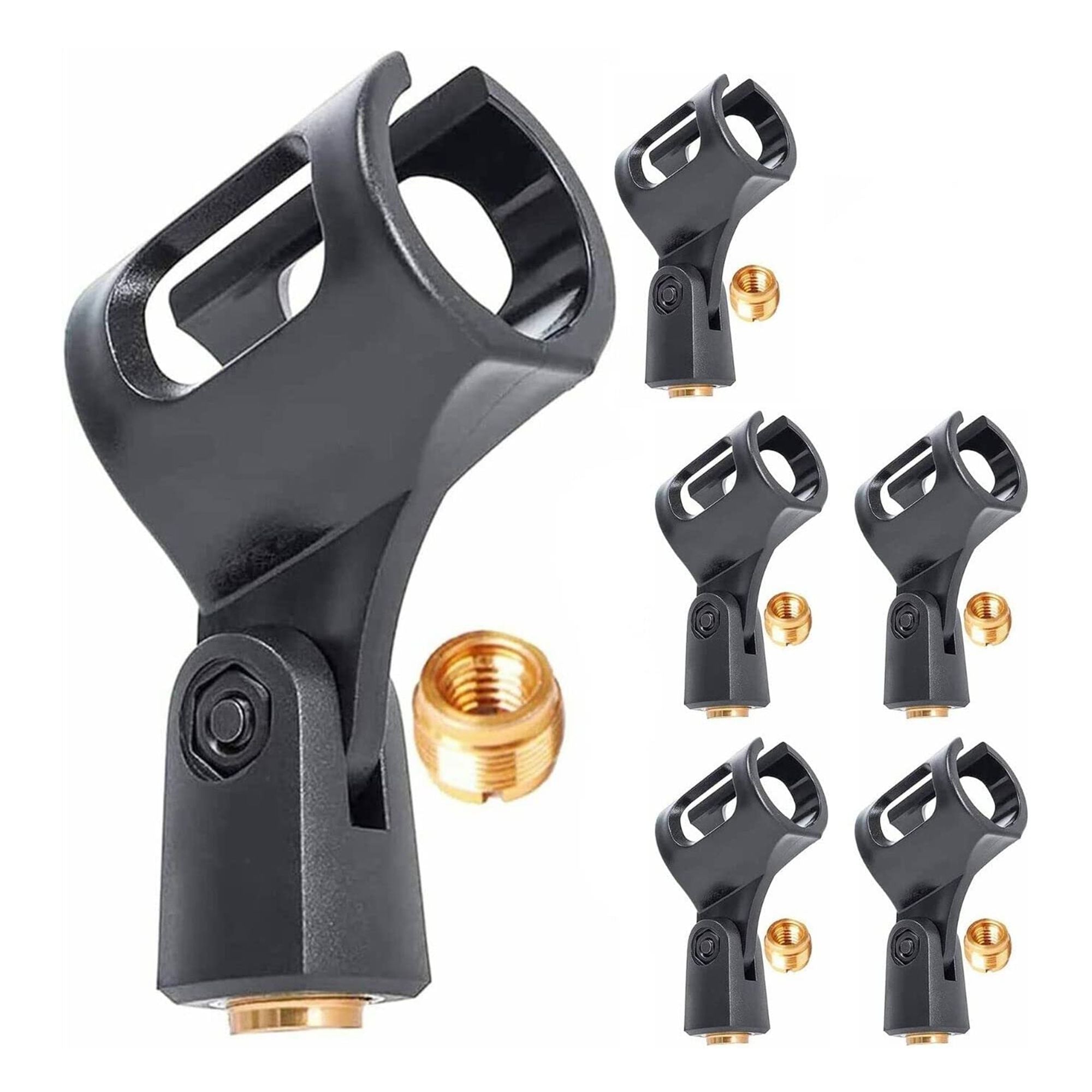Black ABS metal microphone clip with 180-degree adjustment, 6-pack, includes 5/8 to 3/8 adapter, by Doba.