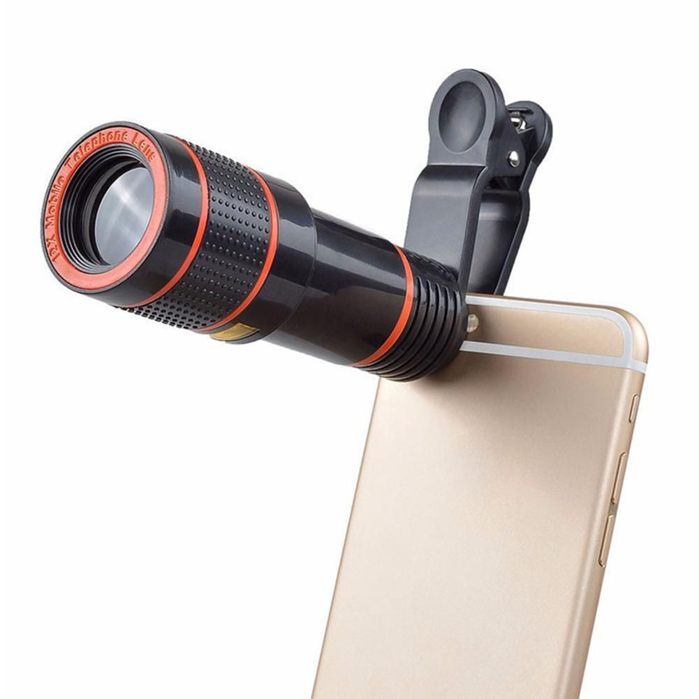 Black 8X zoom telescope camera lens clip-on for mobile phones by Doba.