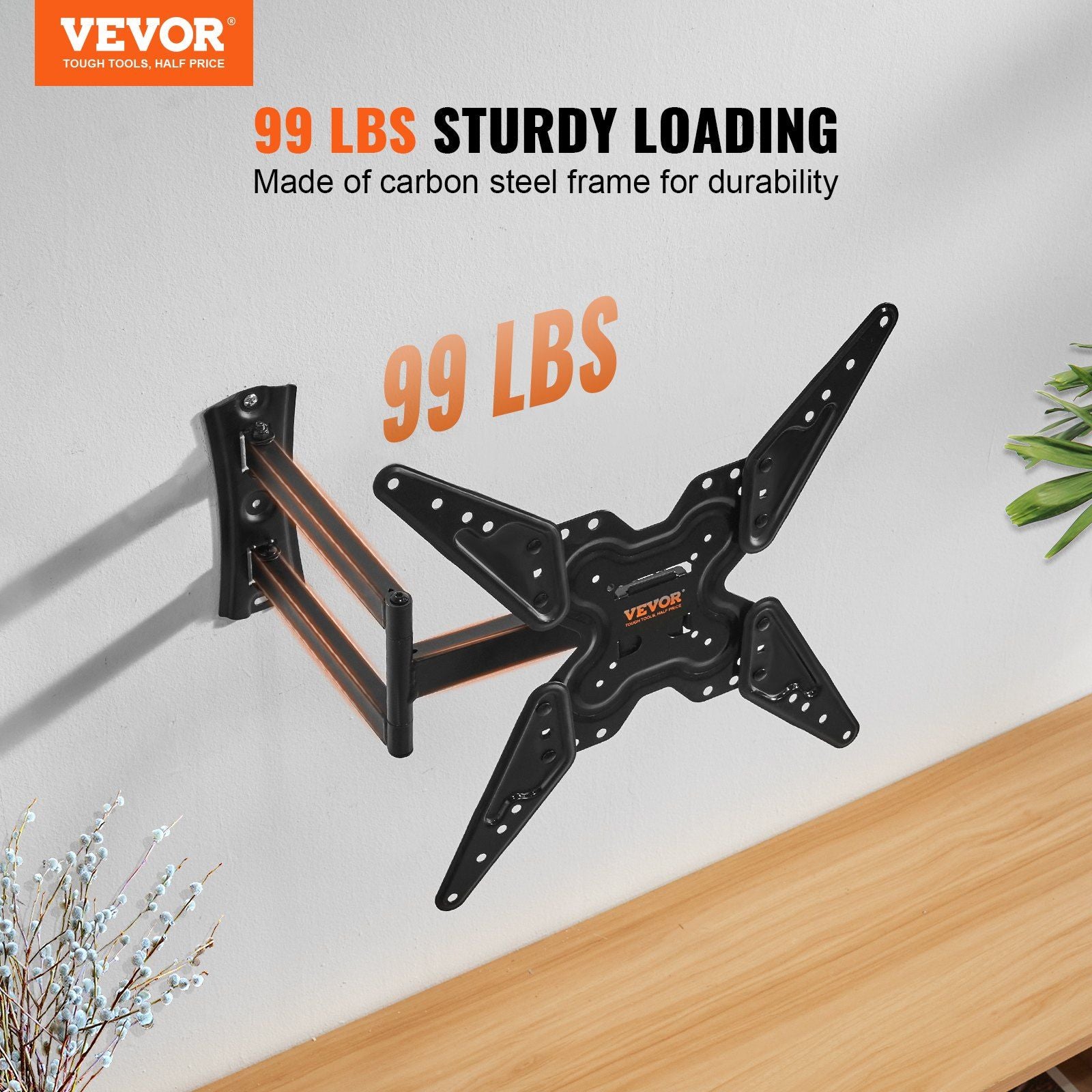 Vevor Full Motion TV Mount s'adapte à la plupart des téléviseurs de 26 à 55 pouces, support de montage mural horizontal pivotant