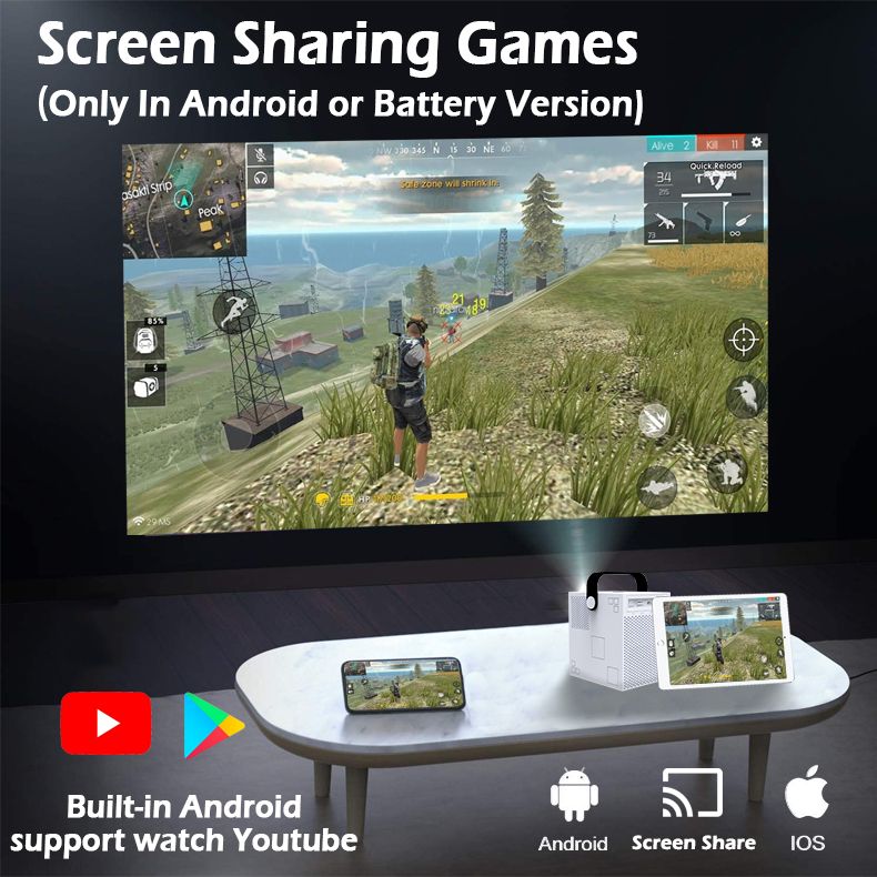 FMUSER Y2 4K Portable Interactive Projector Android 9.0 HDMI WiFi