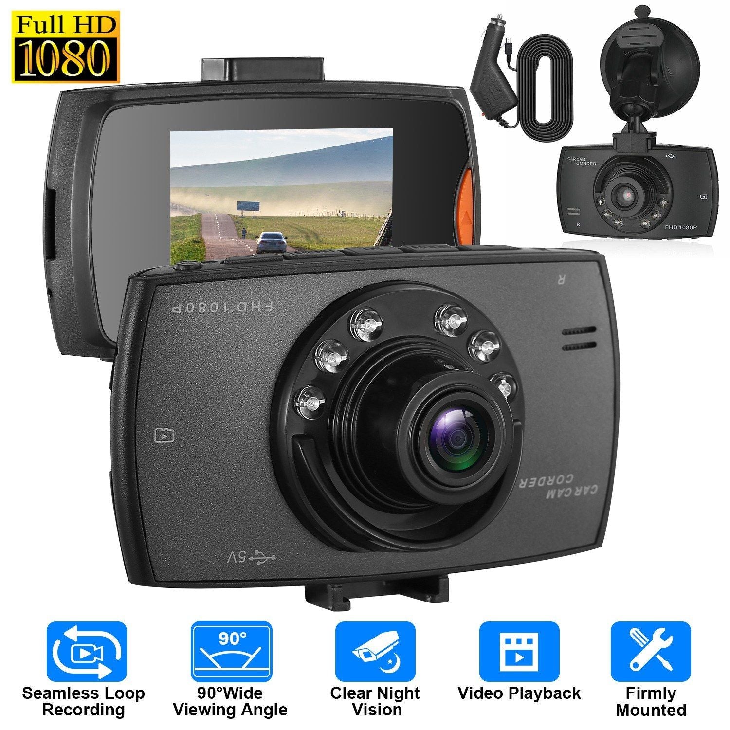 Camera Hành Trình 1080P HD Góc Rộng 90° Ghi Hình Ban Đêm