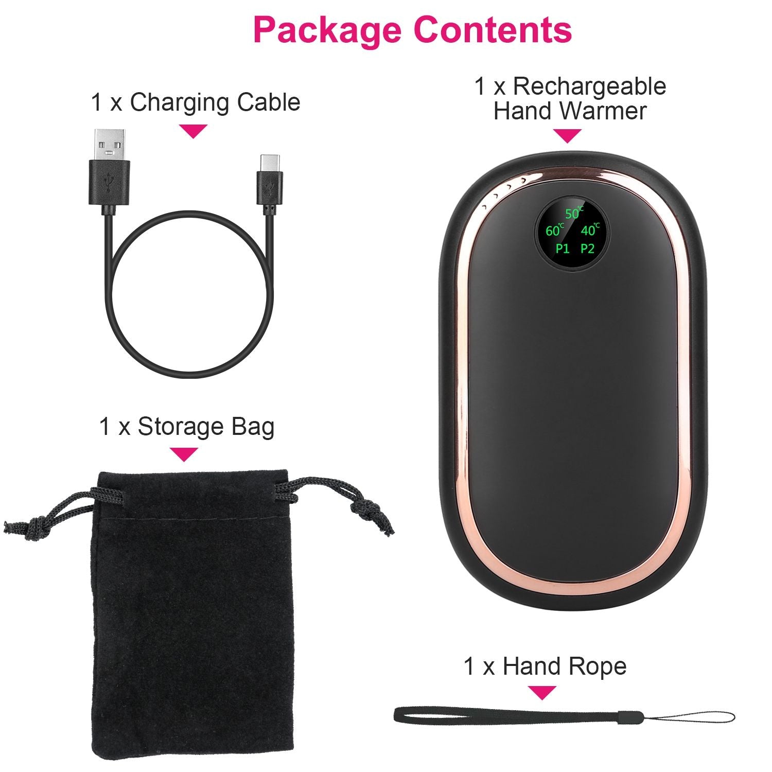 Calentador eléctrico de mano de mano de mano recargable a mano portátil de bolsillo reutilizable Banco de energía calentador con pantalla digital luz puesta de sol 3 niveles calefacción de doble cara