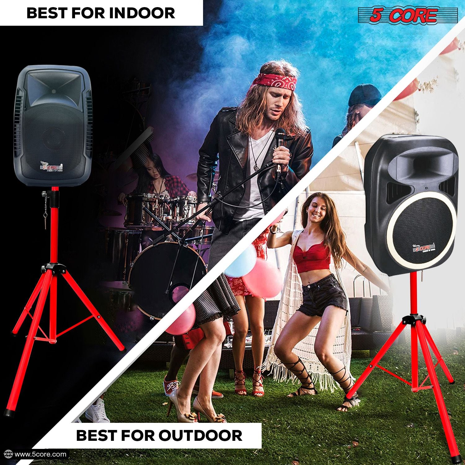 5 Core Heavy Duty Steel Speaker Stand Tripod 40-72" Red DJ Monitor