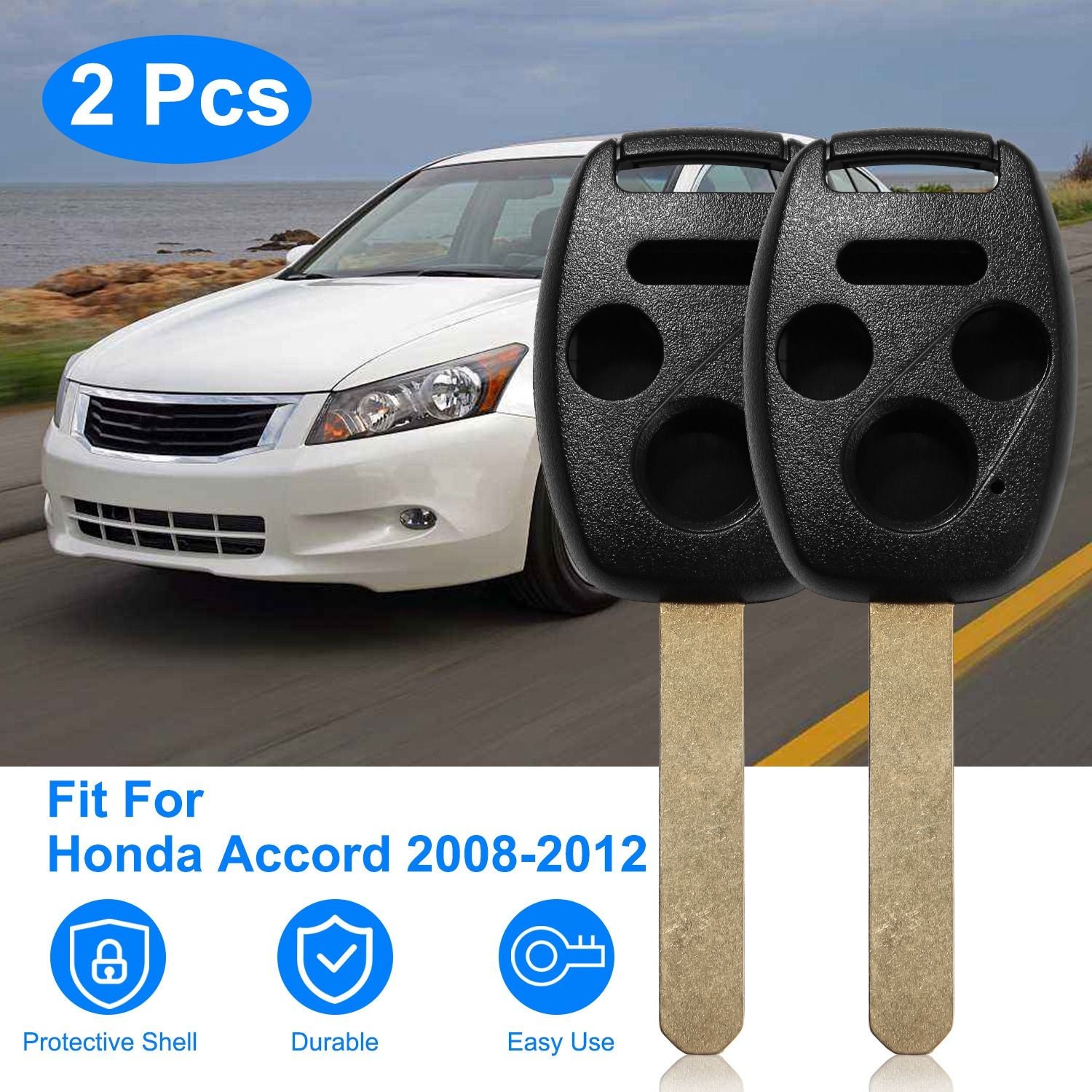 2PCS Keyless Entry Remote Shell Case Fit for Honda Accord 2008-2012 Bilnøkkel FOB Pad-erstatning