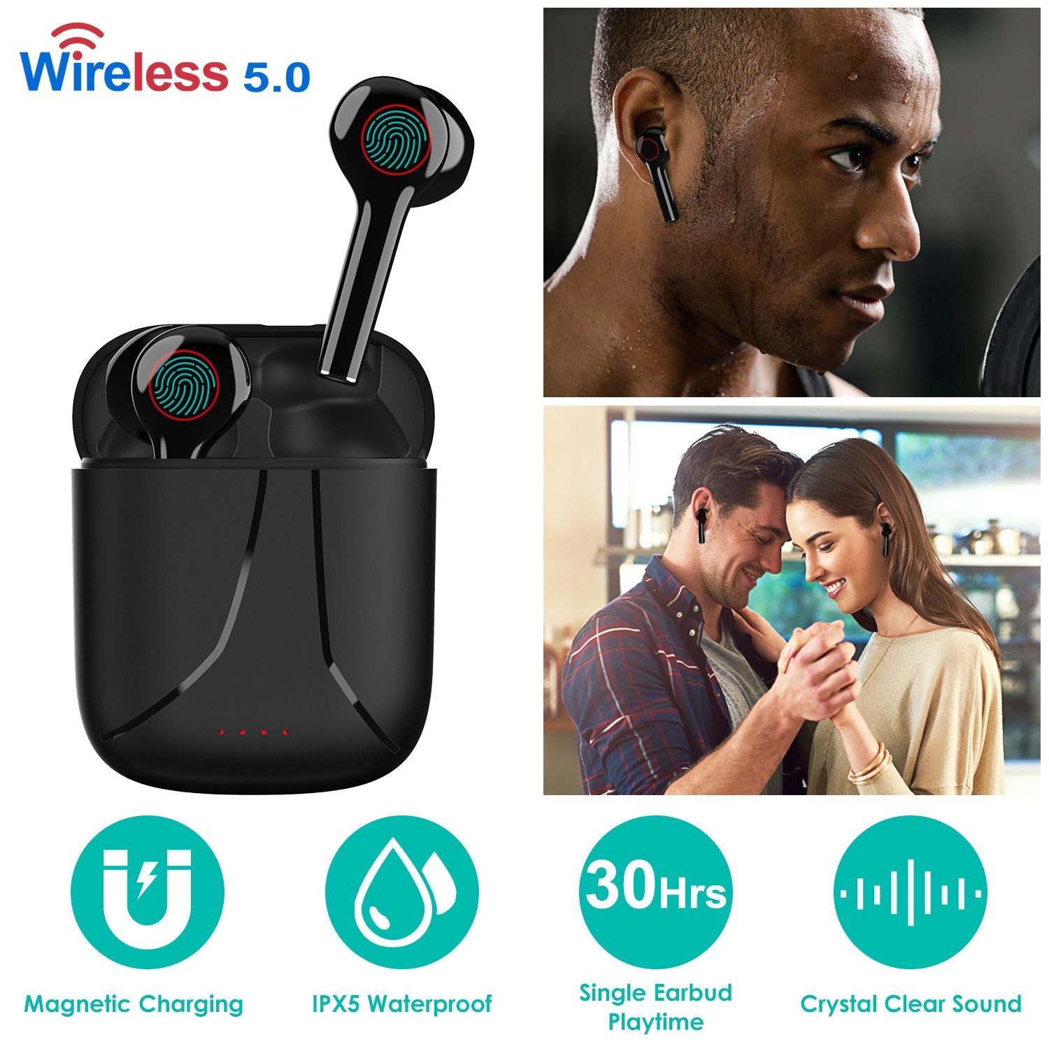 IPX5 Waterproof Wireless 5.0 TWS Earbuds with Charging Case