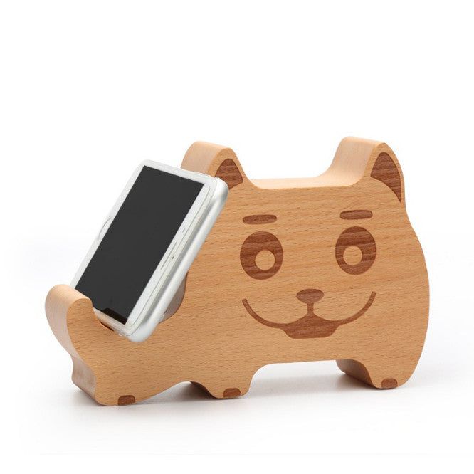 Wooden cat-shaped Bluetooth speaker phone stand by Doba, featuring a decorative design and phone holder.