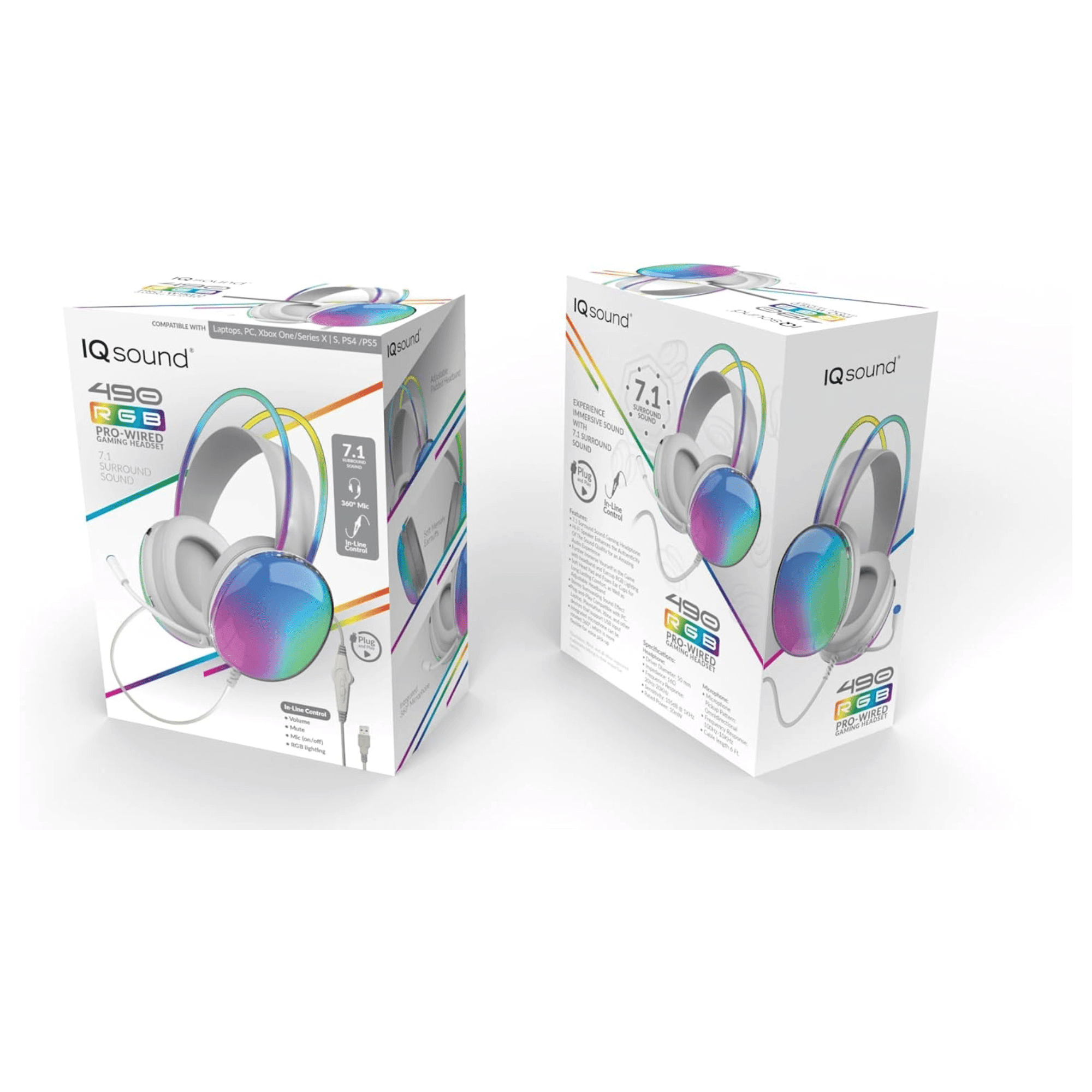 IQ Sound RGB Gaming Headset - 7.1 Surround Sound USB Wired