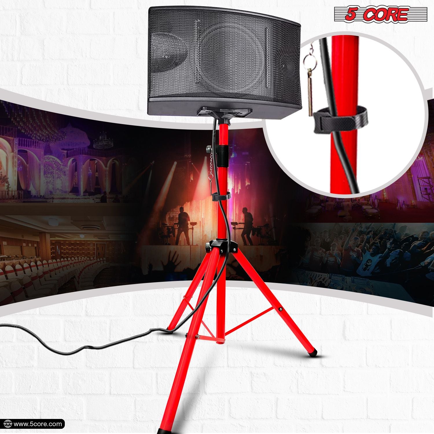 5 Core Heavy Duty Steel Speaker Stand Tripod 40-72" Red DJ Monitor