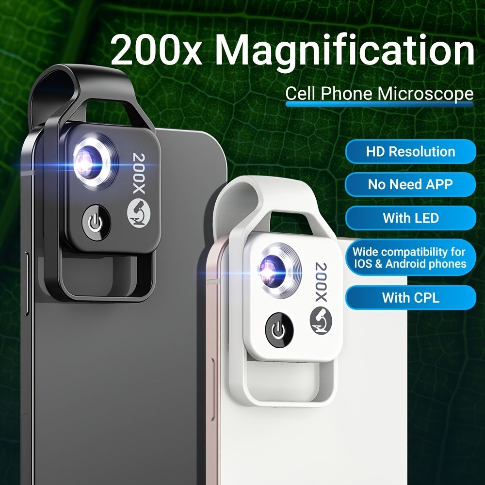 Apexel HD 200x Mikroskop -Makroobjektiv für die tragbare Tasche von Mobiltelefonen mit CPL -Filter -LED -Licht für iPhone Huawei Samsung Xiaomi Die meisten Smartphones