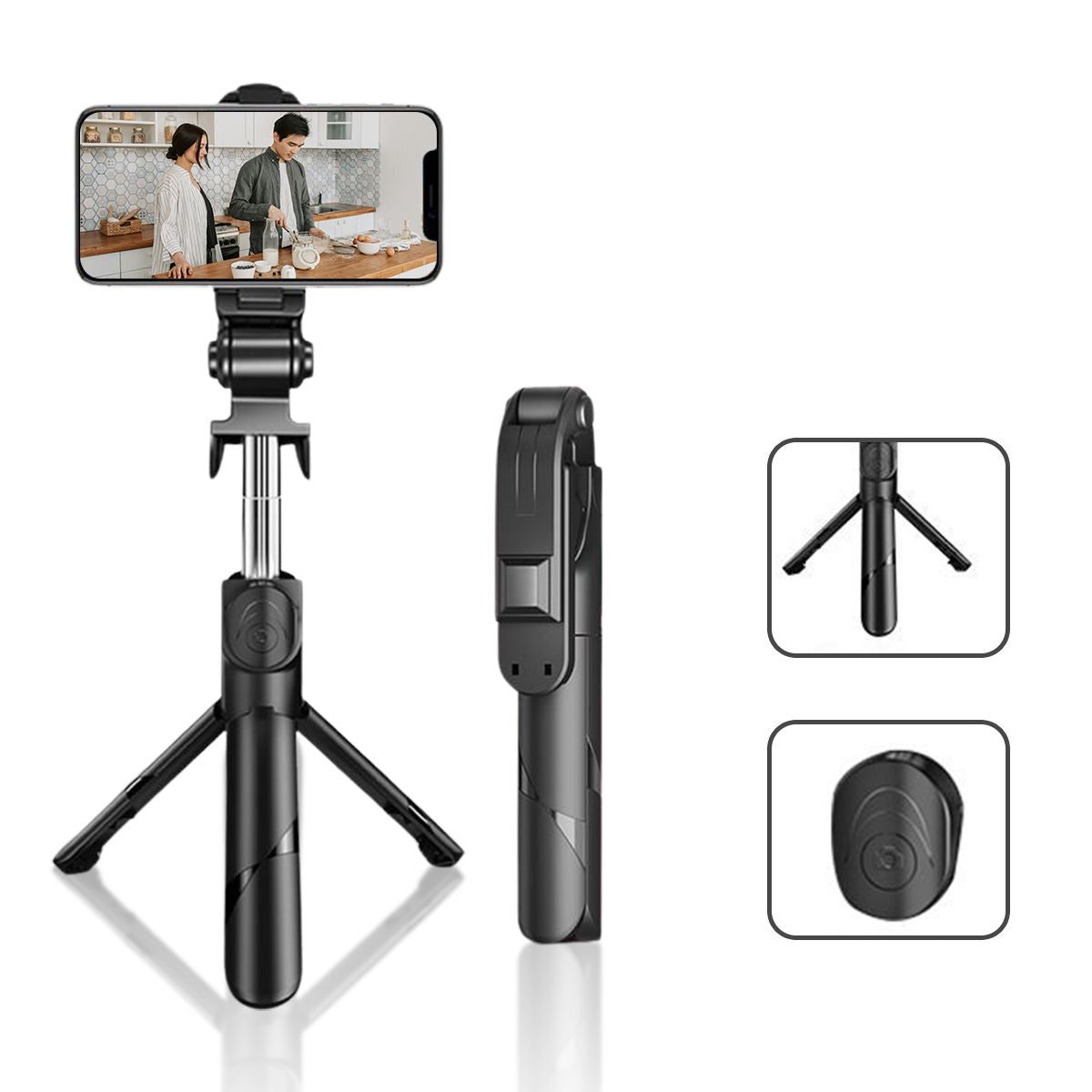 Trípode selfie retráctil alto con control remoto