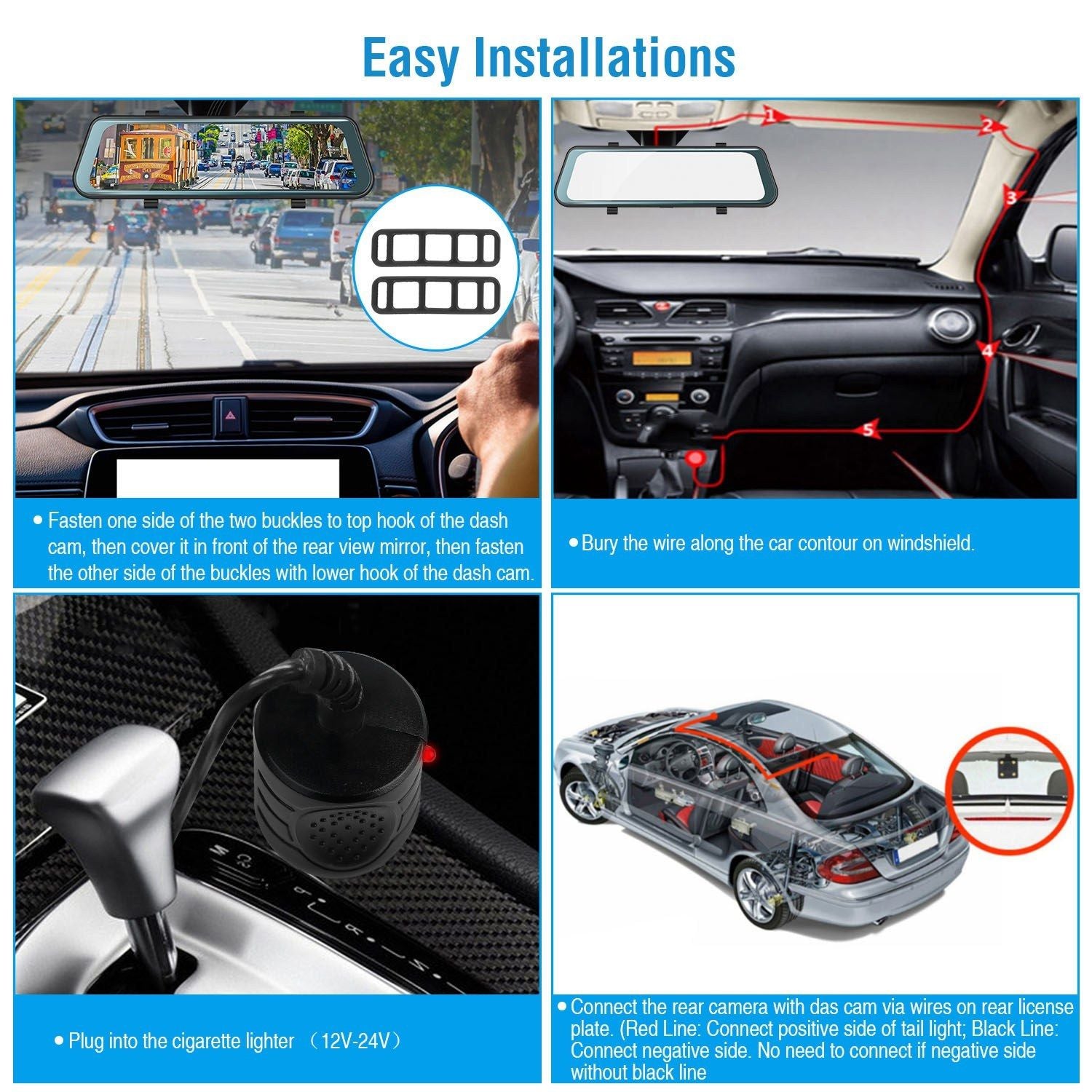 FHD 1080P CAR DVR DASH KAMERA 9.66in Perekam Mengemudi Kendaraan W/ G Sensor Parkir Pemantauan Rekaman Seamless