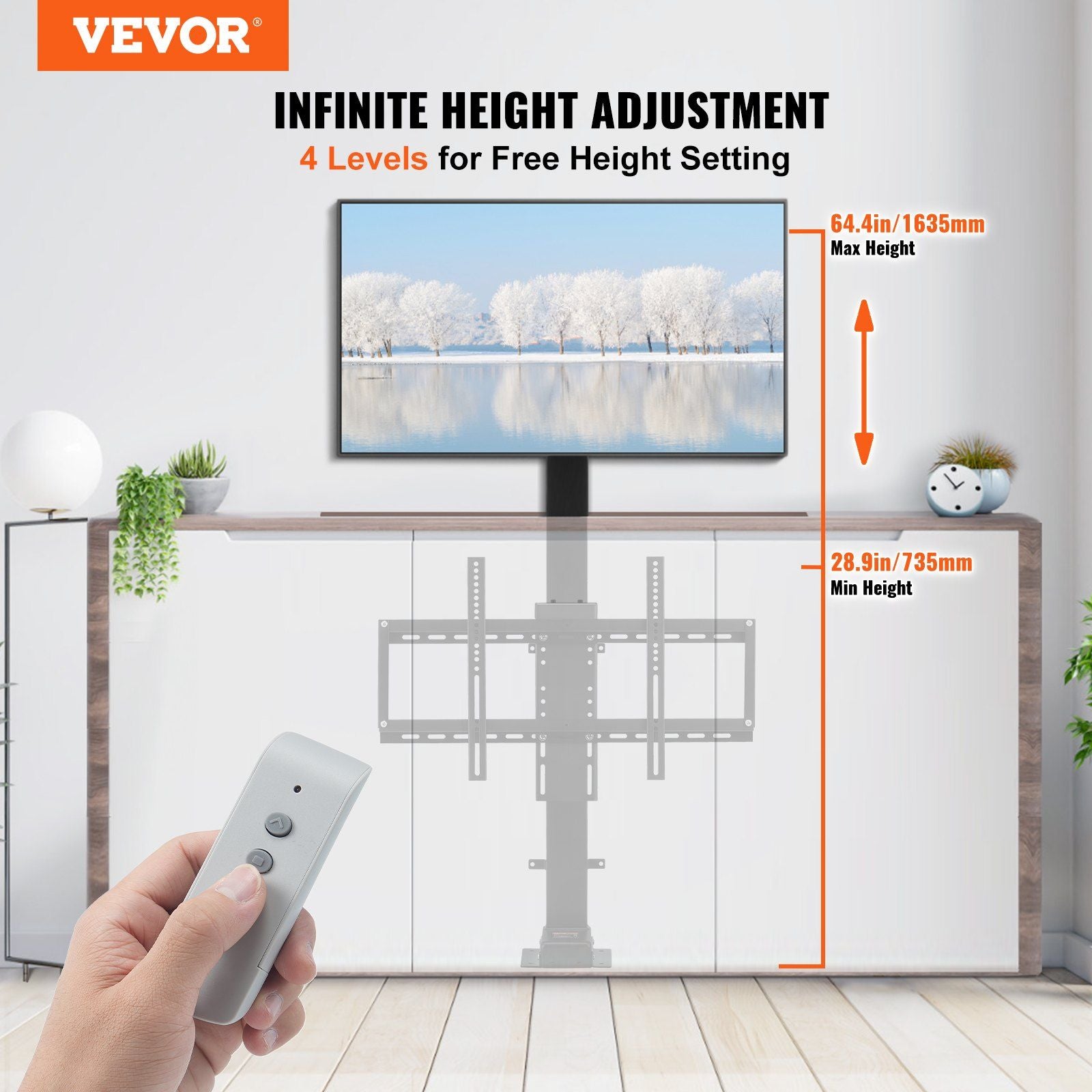 Vevor Motoralize TV Lift Strake Longueur Longueur de 35 pouces sur le mont TV motorisé pour 32 à 65 pouces Lift télévisé avec hauteur de télécommande réglable 28,7-64,2 pouces, capacité de charge 154 lbs