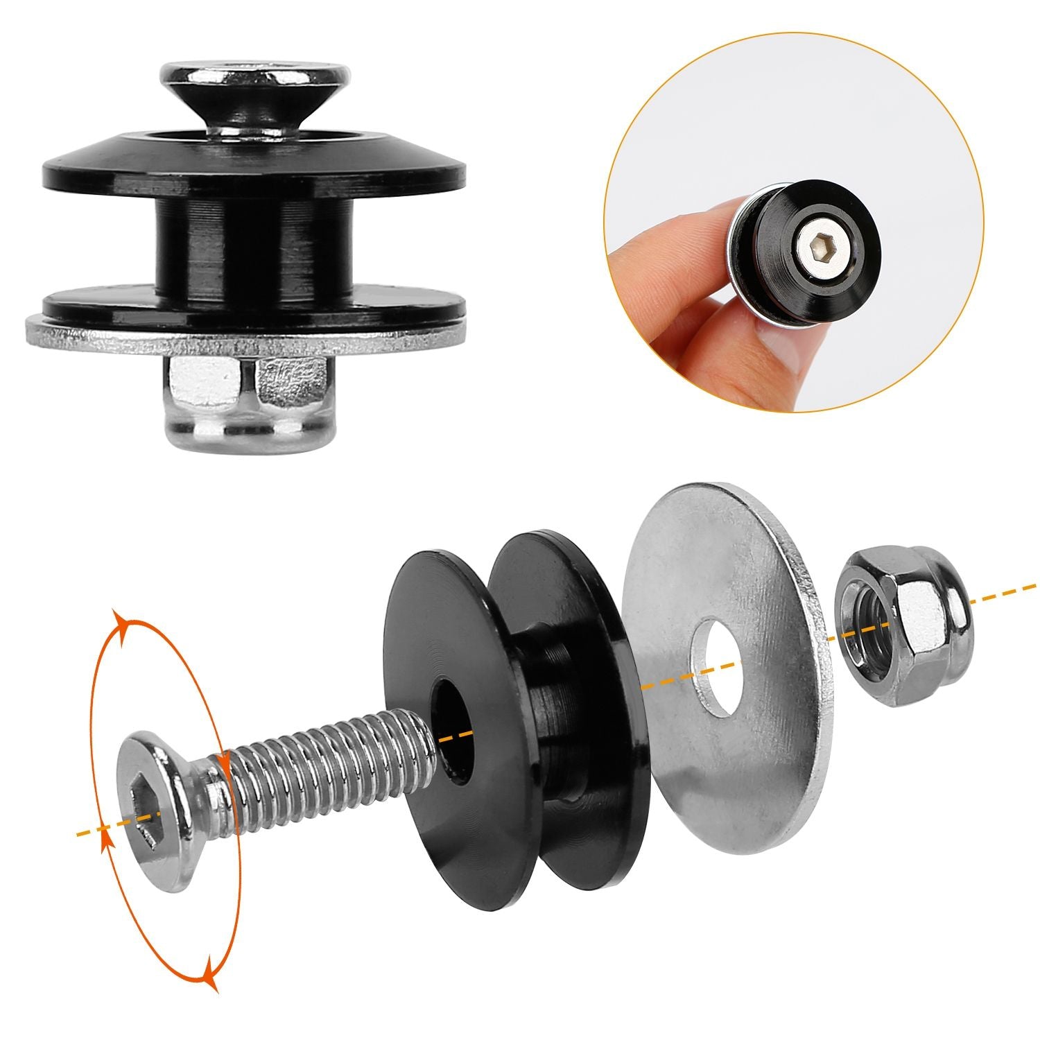 Black aluminum car bumper fasteners kit by Doba, featuring quick release design and durable construction.