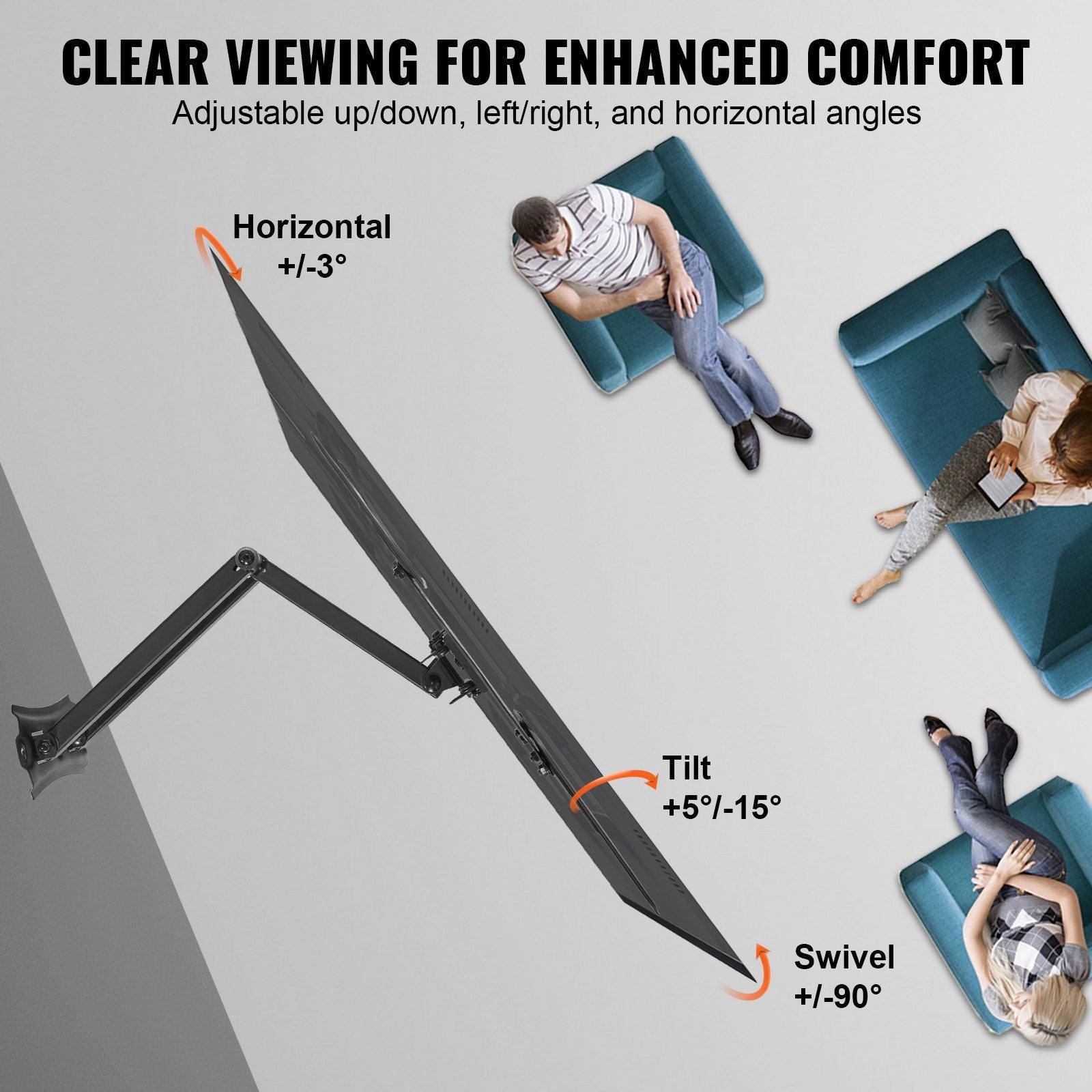 Vevor Full Motion TV Mount s'adapte à la plupart des téléviseurs de 26 à 55 pouces, support de montage mural horizontal pivotant