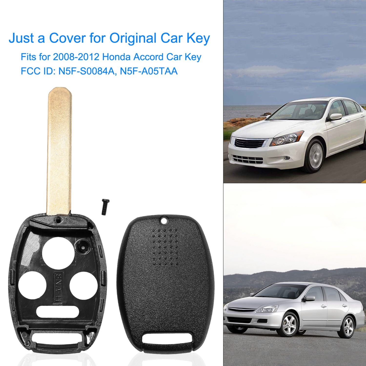 2Pcs ABS Honda Accord Key Fob Shell Case 2008-2012 Remote Entry