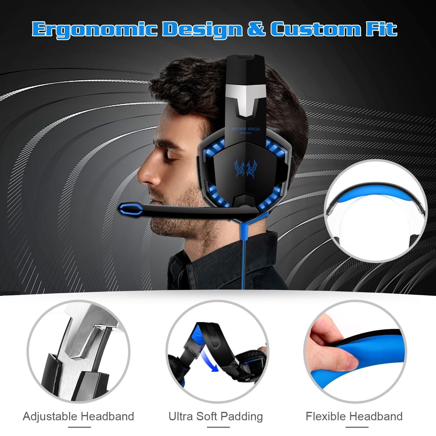 Gaming Headset 50mm Stereo Over Ear - PS4 Xbox Switch PC LED