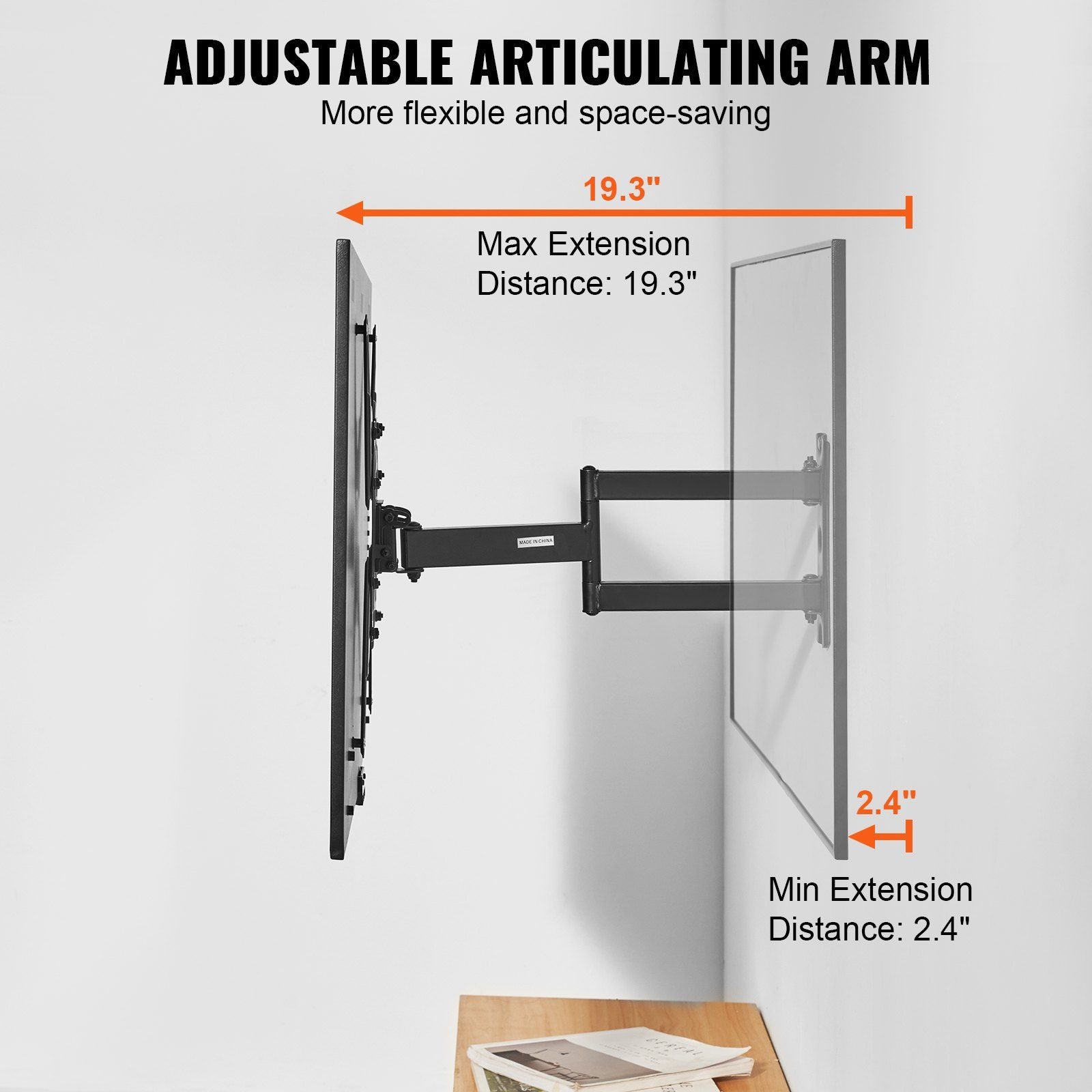 Vevor Full Motion TV Mount s'adapte à la plupart des téléviseurs de 26 à 55 pouces, support de montage mural horizontal pivotant