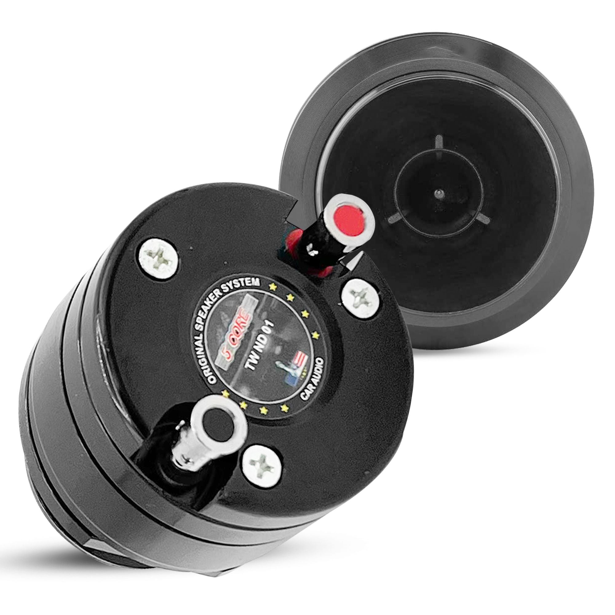 5 Core 1" titanium bullet tweeter, 200W, 4-ohm neodymium speaker horn in black.