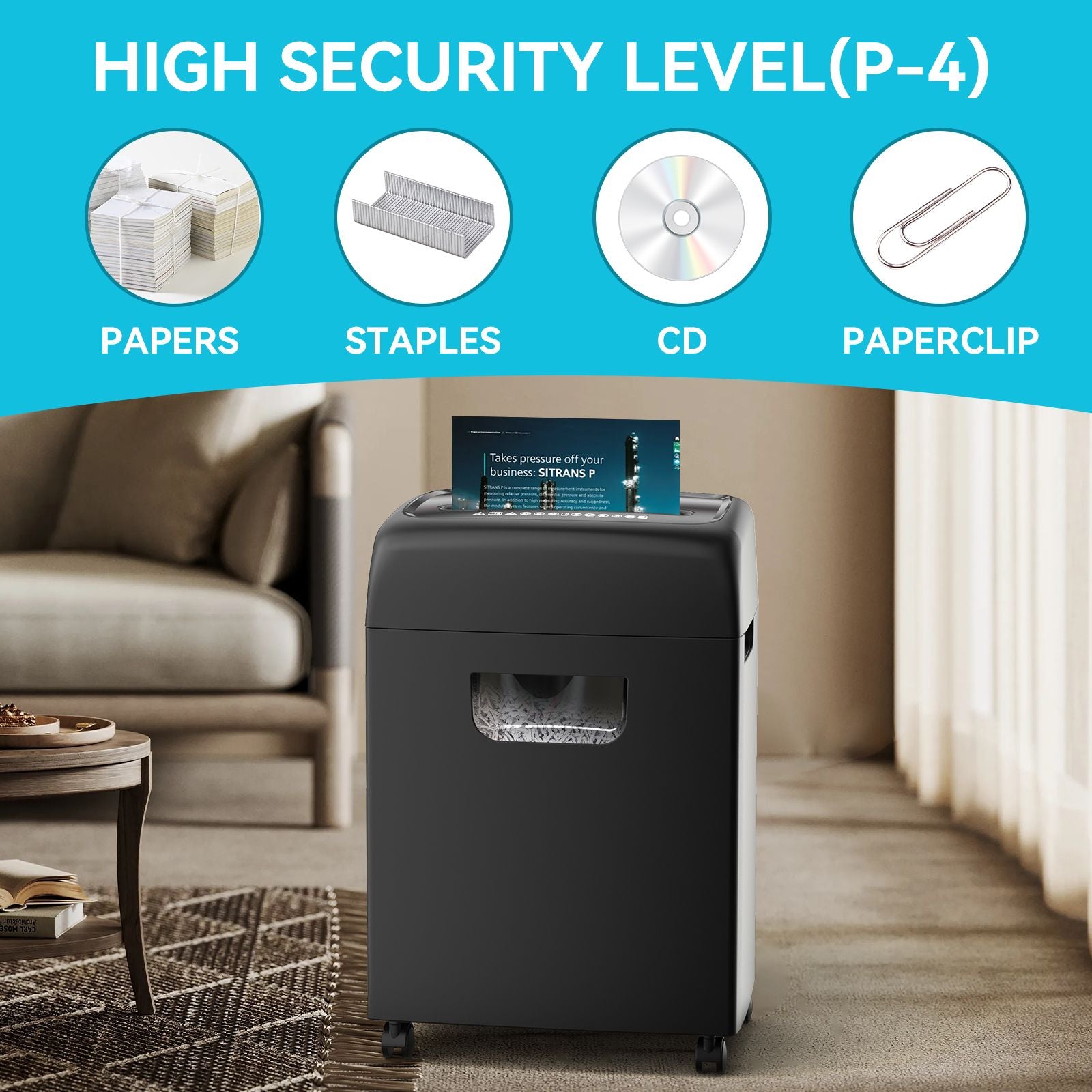 Black 18-sheet heavy duty cross-cut paper shredder by Doba with anti-jam feature and 5-gallon capacity.