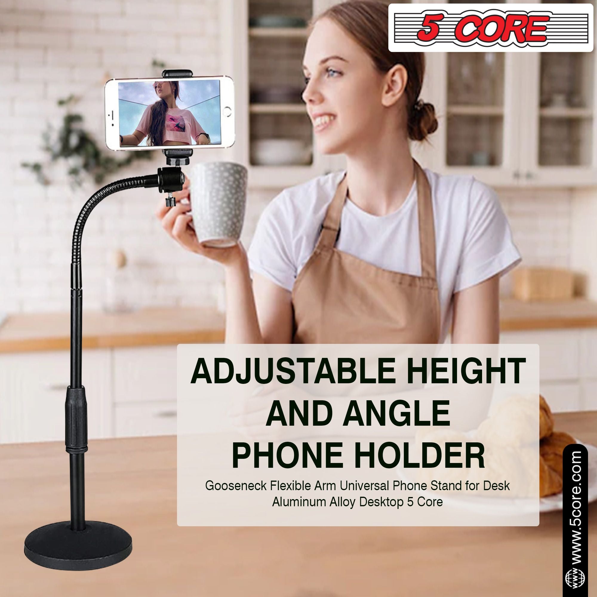 5 Core Gooseneck Điện thoại giữ giá cho bàn bàn tay linh hoạt với đế tròn chống trượt, điện thoại di động gắn kẹp tương thích với tất cả các điện thoại thông minh RBS mob