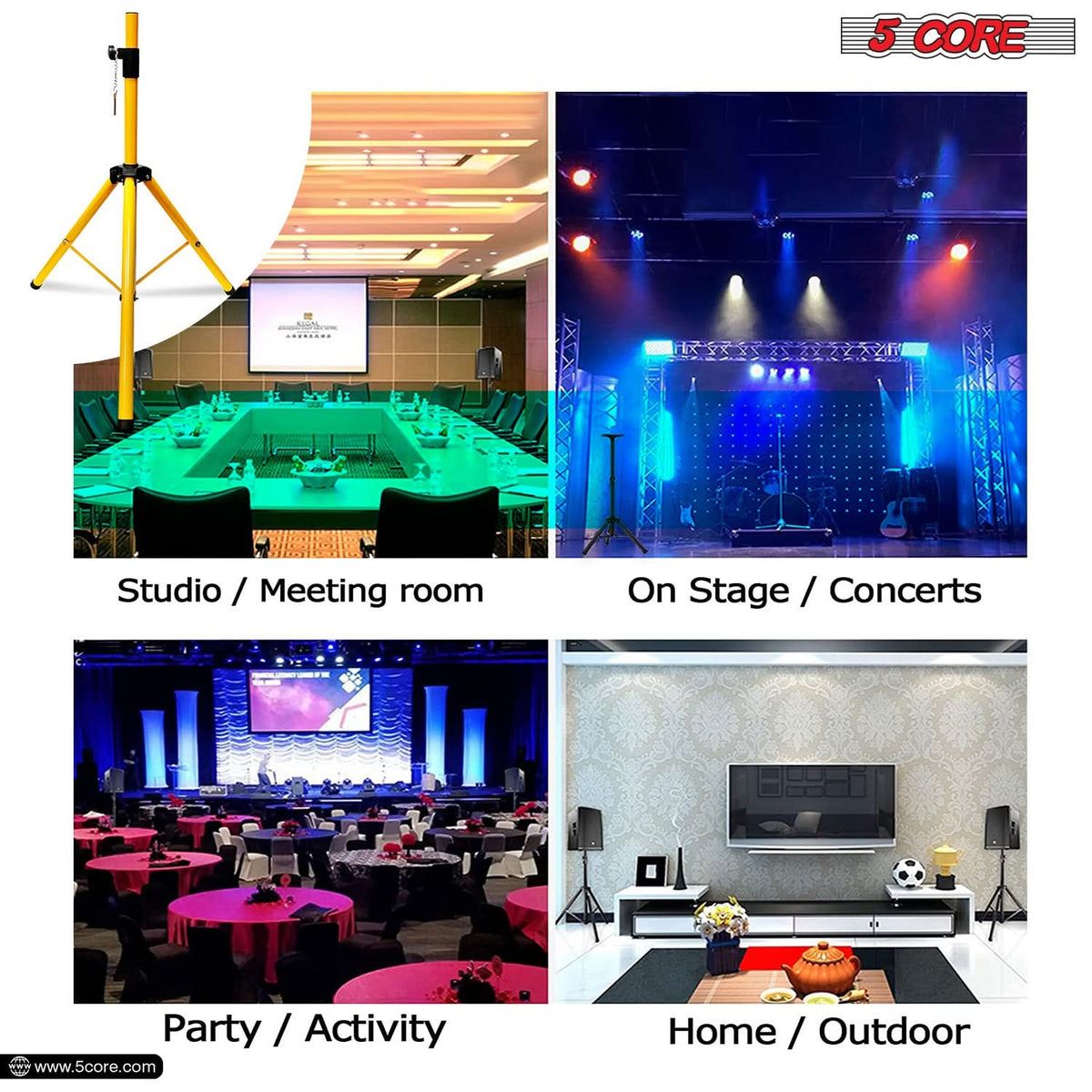 5 Core Heavy Duty Adjustable Speaker Stand 40-72" Steel Tripod Yellow