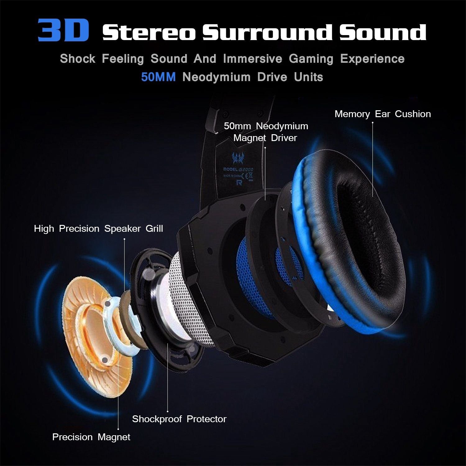 Gaming Headset 50mm Stereo Over Ear - PS4 Xbox Switch PC LED