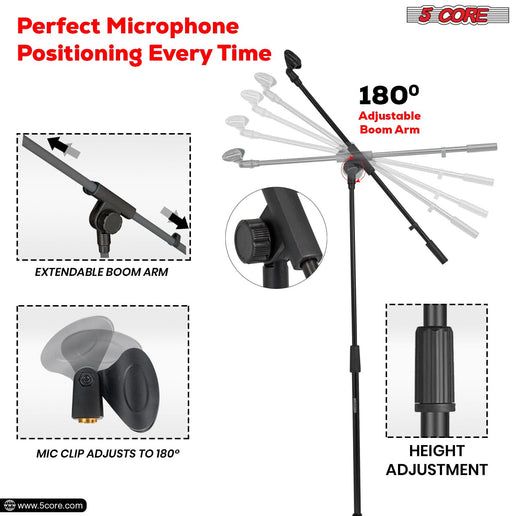 5 Core Chân máy Mic Stand Sàn điều chỉnh 18 đến 72 inch Sturdy Boom ARM Người giữ micro đứng ở Pedestal Para Microfono để hát MS 080