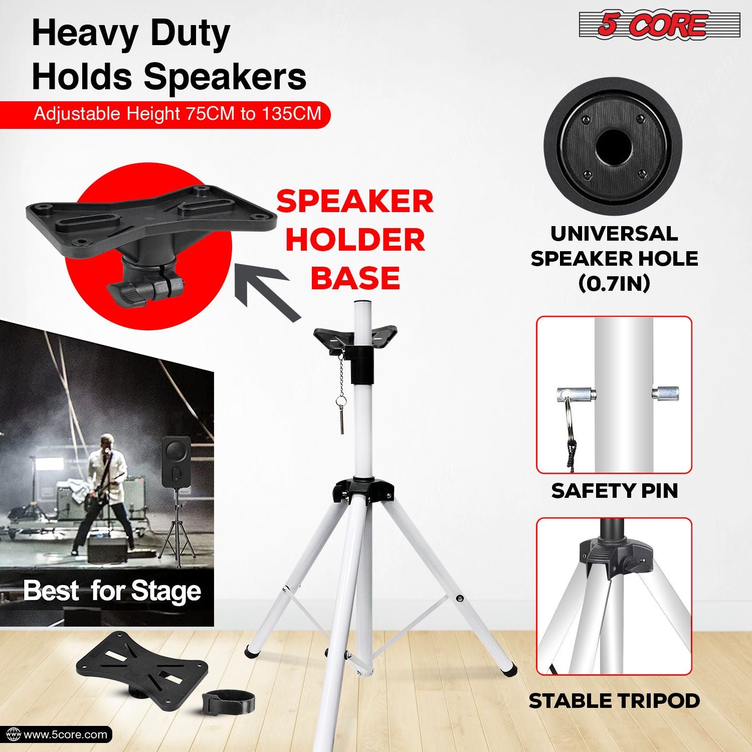 5 Core Heavy Duty Steel Speaker Stand Tripod - Adjustable 40-72" DJ Studio Monitor Mount with Bag