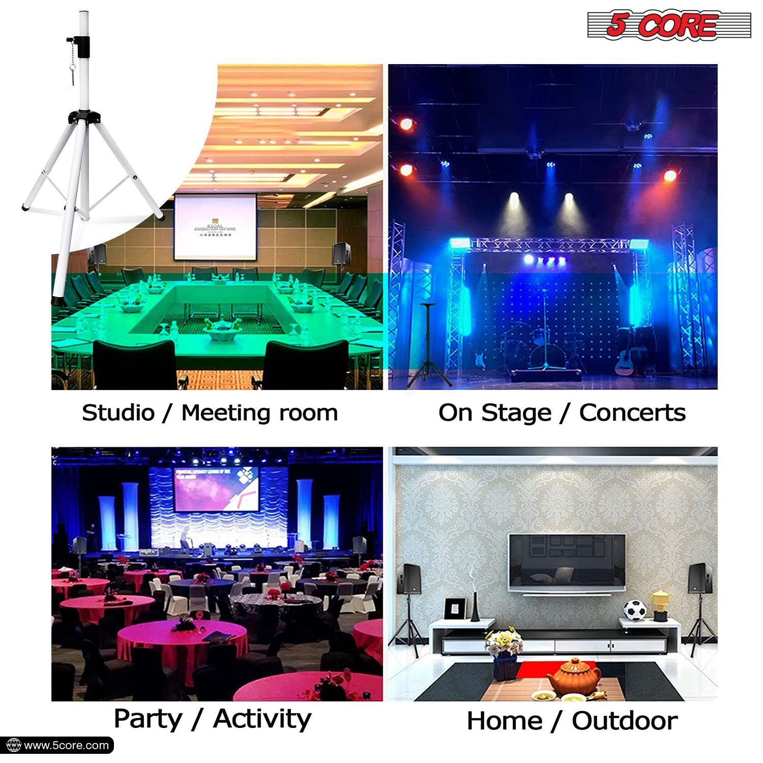 5 Core Heavy Duty Steel Speaker Stand Tripod - Adjustable 40-72" DJ Studio Monitor Mount with Bag