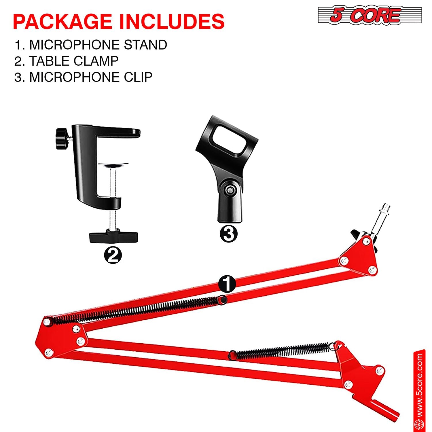 5 Core Heavy Duty Metal Microphone Boom Arm - Red Desk Mount Stand
