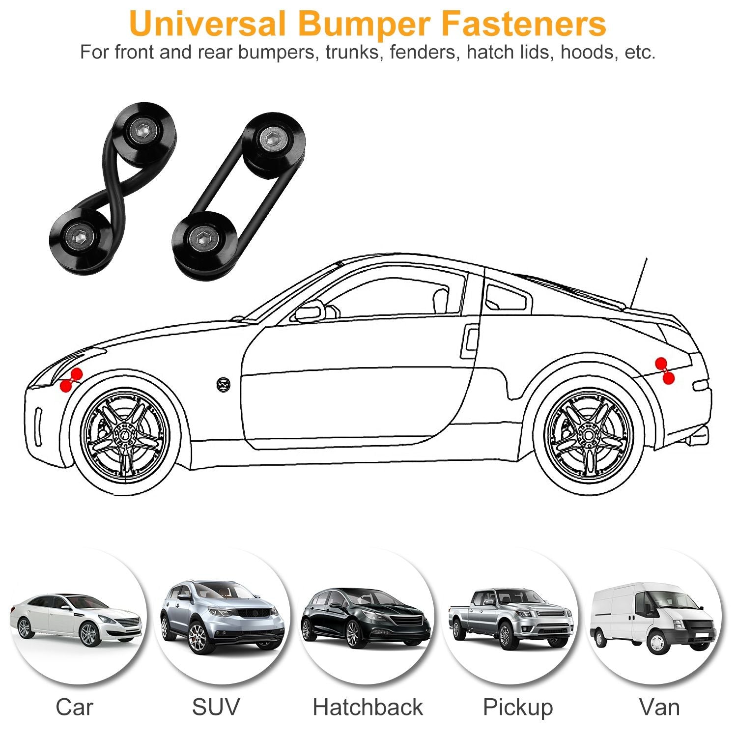Black aluminum car quick release bumper fasteners kit by Doba, ideal for universal automotive use.