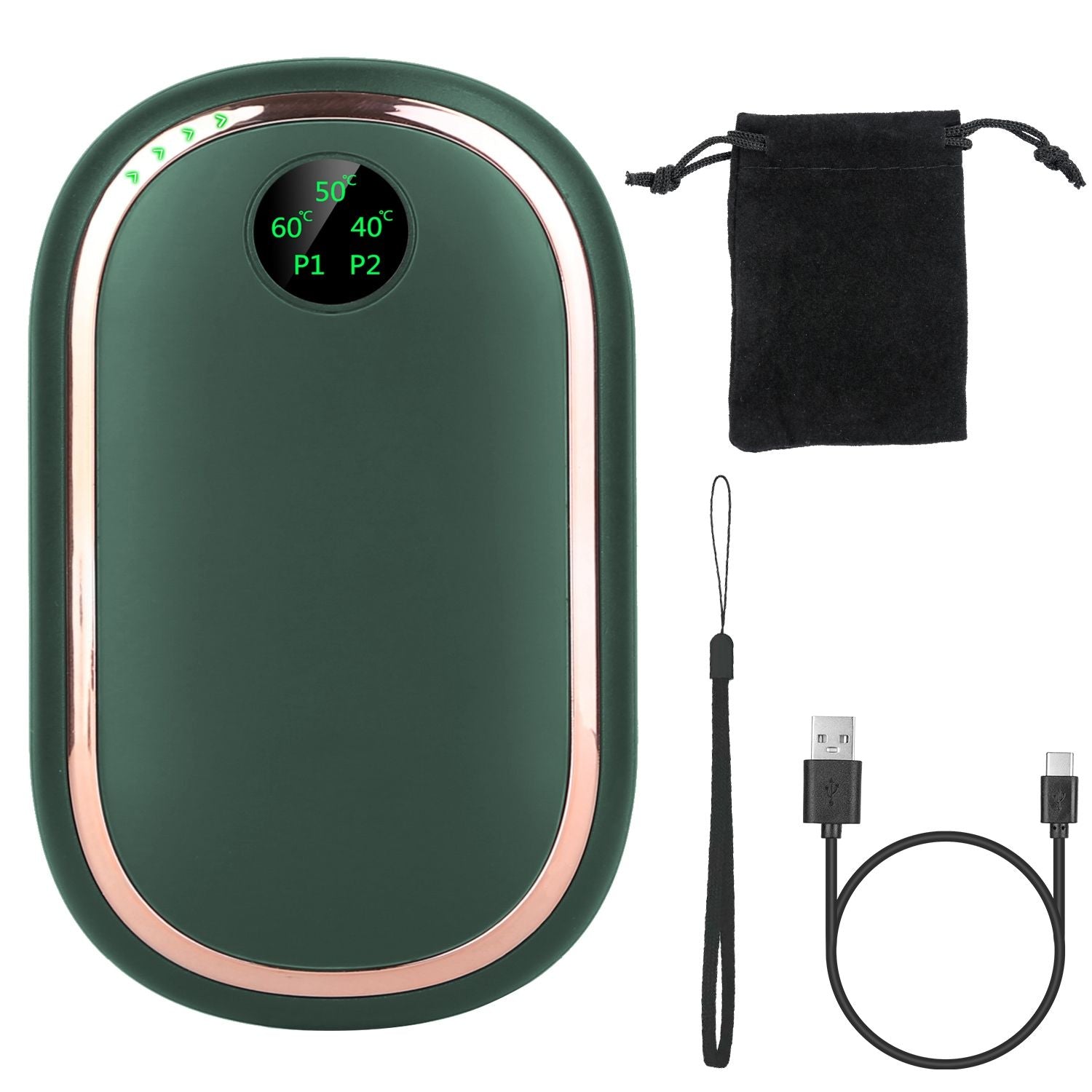 Calentador eléctrico de mano de mano de mano recargable a mano portátil de bolsillo reutilizable Banco de energía calentador con pantalla digital luz puesta de sol 3 niveles calefacción de doble cara