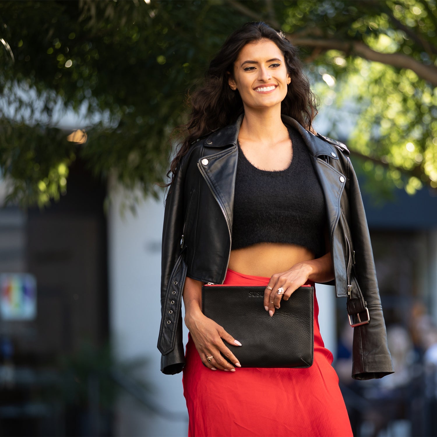 Elegant Black Leather iPad Clutch Case - Genuine Pebbled Leather