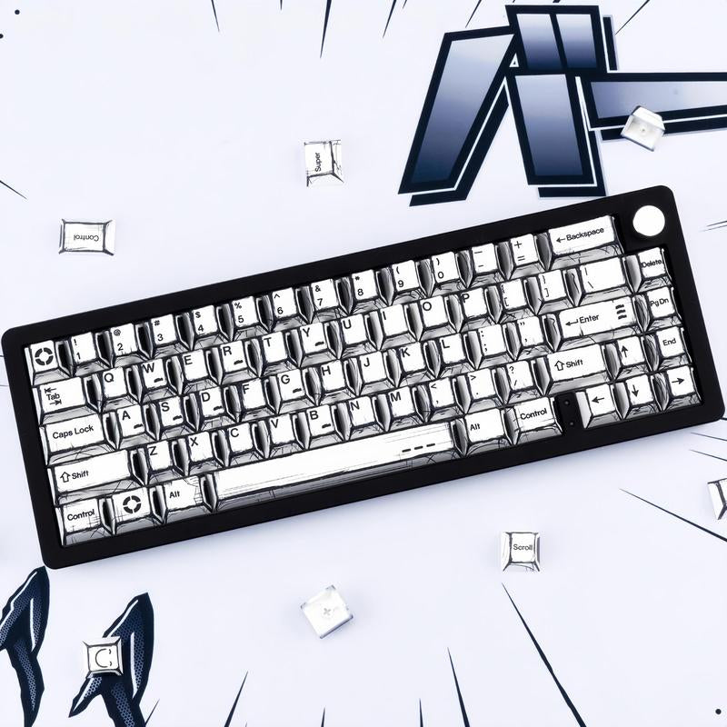Comic Theme Keycap, PBT Thermal Sublimation Keycap, Highly Adaptable Cross Axis Magnetic Axis Mechanical Keyboard Keycap for Gaming
