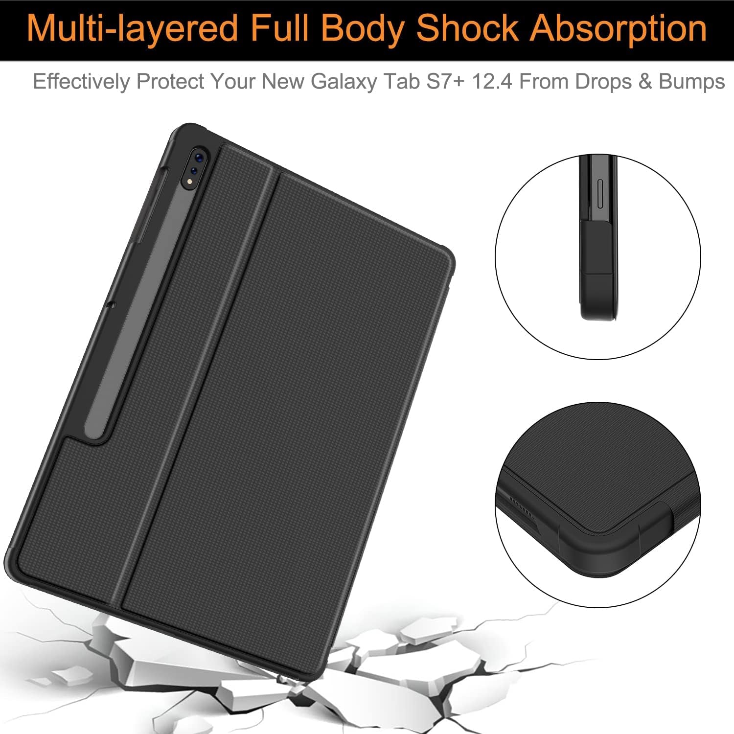 Galaxy Tab S8+/S7 FE/S7 plus Case with S Pen Holder [SM-X800/X806/T730/T736B/T970/T975] - Shockproof Stand Folio Case for Samsung Tab S8+ 2022/S7 FE 2021/S7 plus 2020 12.4" Tablet,Dark Grey