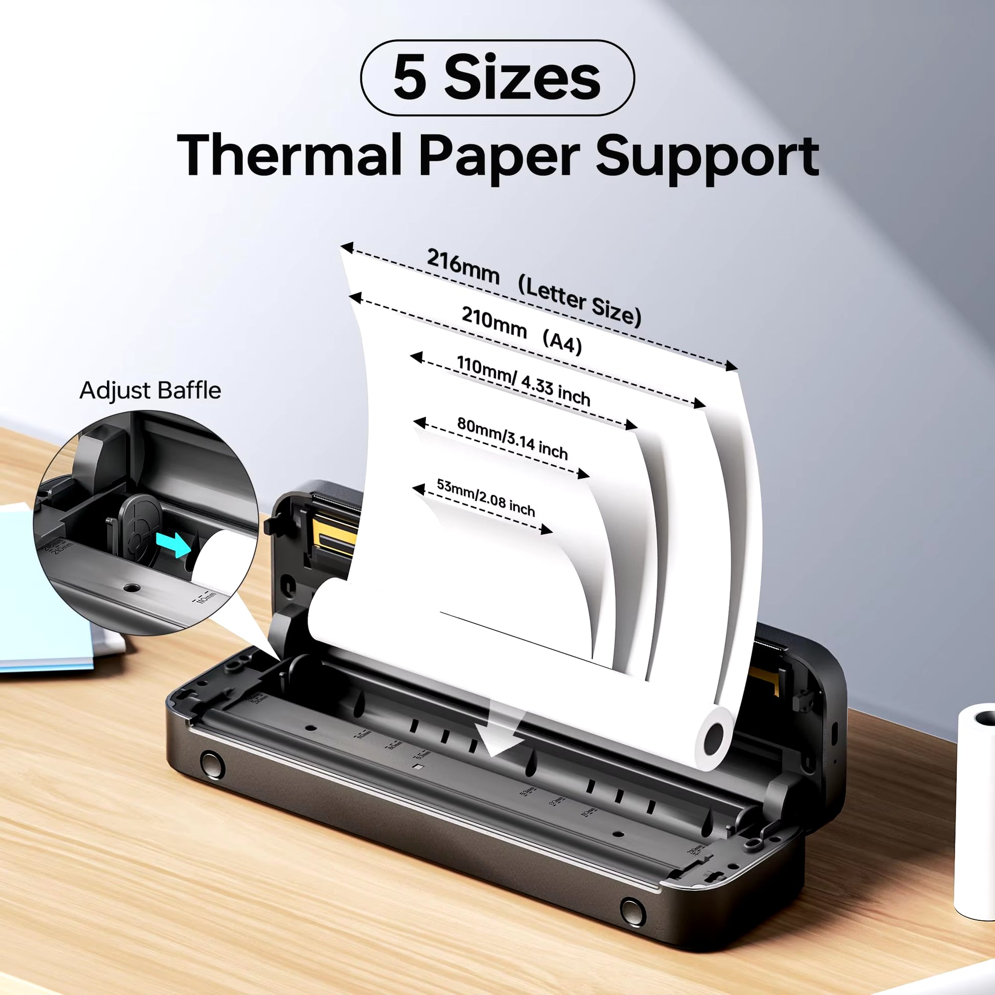 Portable Printer Wireless M832 for Travel and Home Work Use Thermal 300DPI Inkless A4 Mobile Printer Compatible with Android Ios