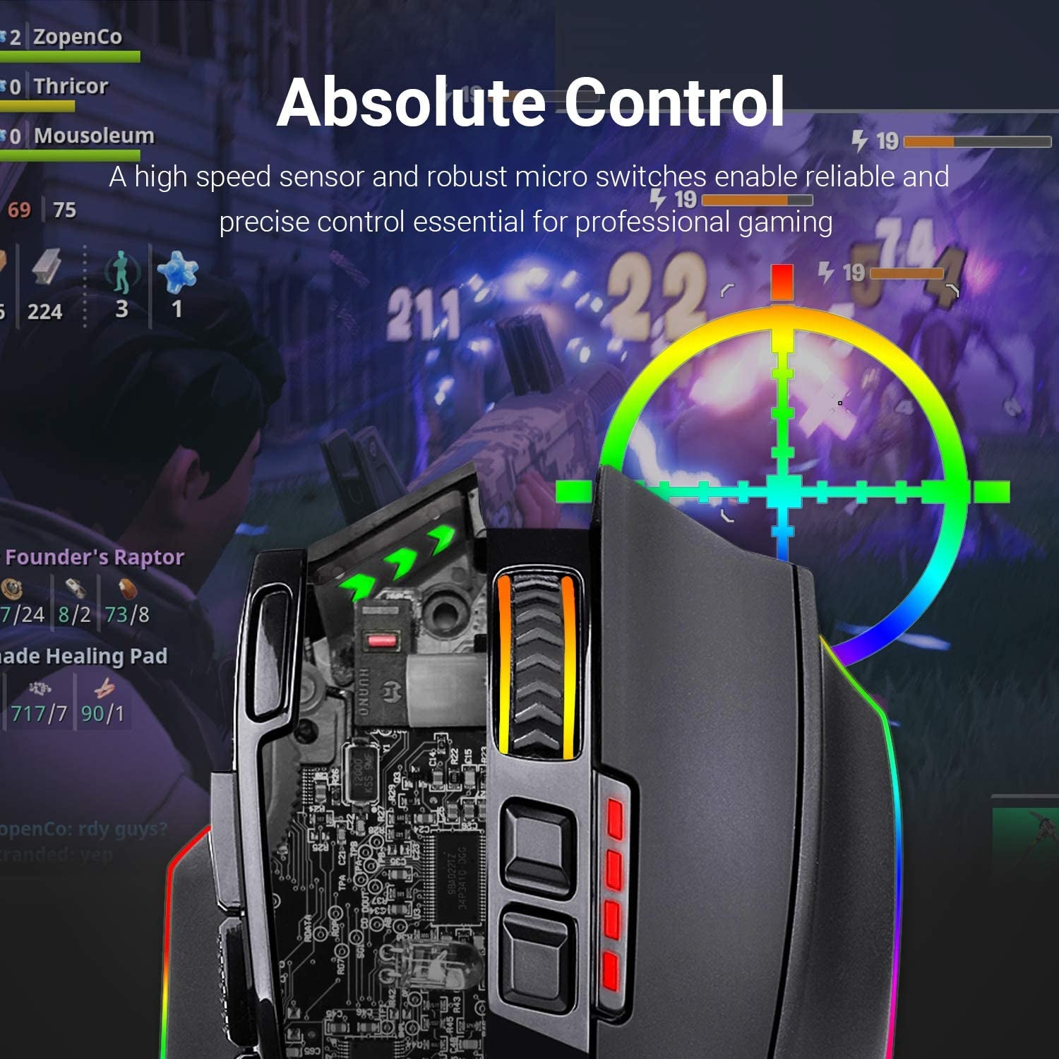 M801 Wireless Gaming Mouse, RGB Gaming Mouse with MMO 9 Programmable Macro Editing Buttons, up 16000 Adjustable DPI, Rapid Fire Button for Game, Windows,Pc - Wireless, Black