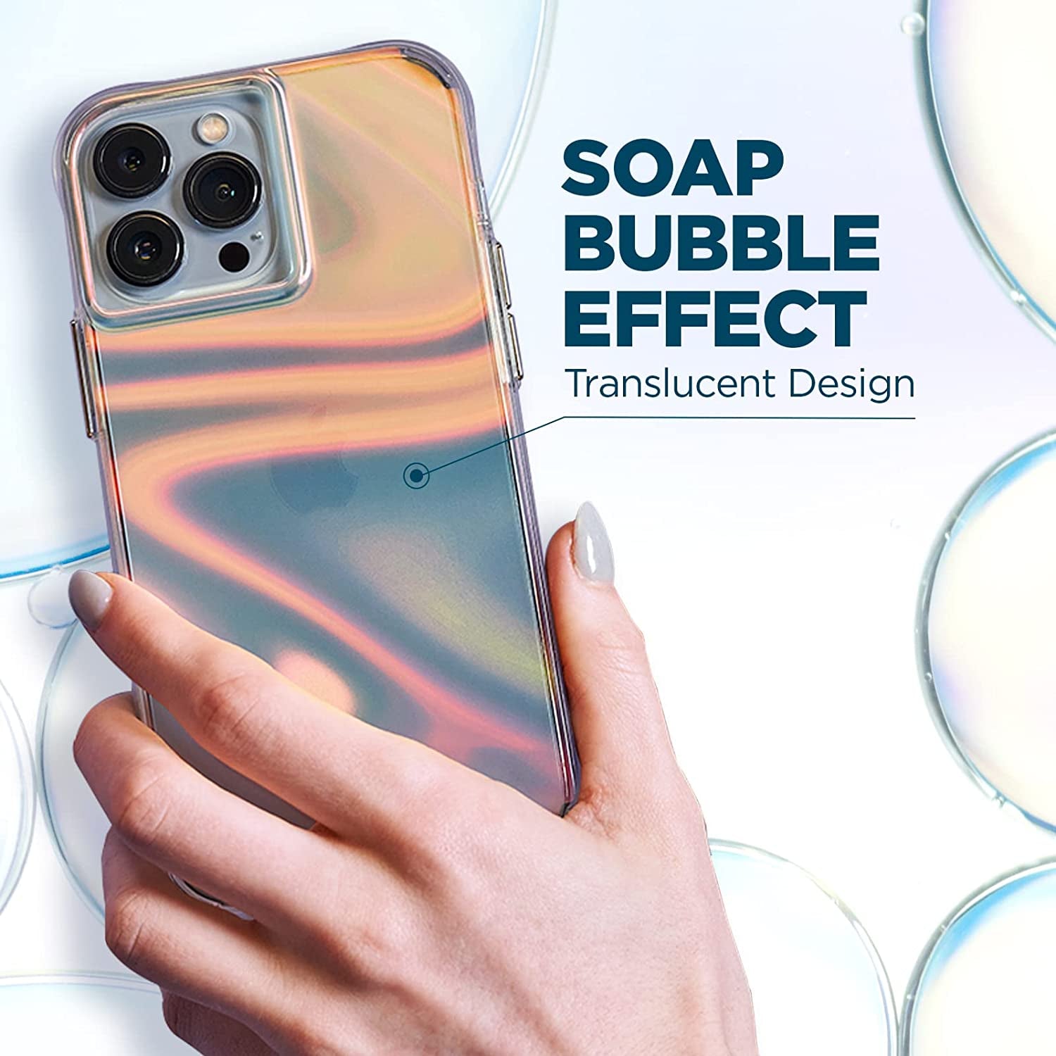 Soap Bubble Iphone 13 Pro Case [10Ft Drop Protection] [Wireless Charging Compatible] Luxury Cover for Iphone 13 Pro 6.1" - Iridescent Swirl Effect. Anti-Scratch, Shock Absorbing - Iridescent