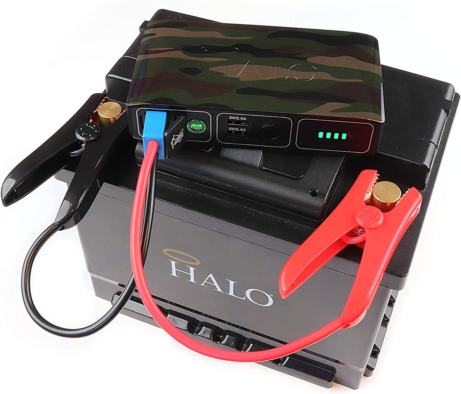 Bolt Compact Portable Car Jump Starter - Car Battery Jump Starter with 2 USB Ports to Charger Devices, Portable Car Charger - Camo