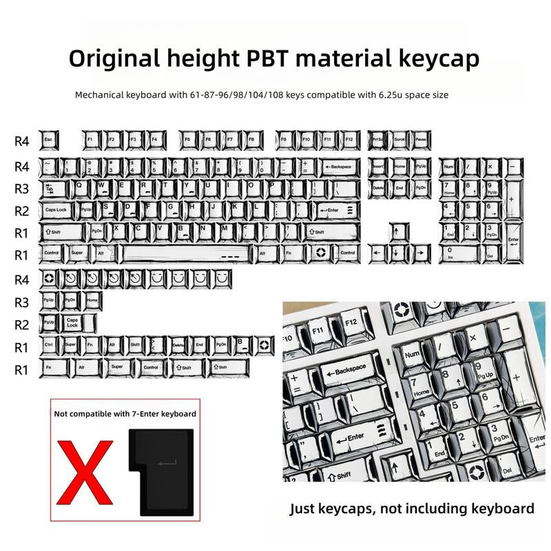 Comic Theme Keycap, PBT Thermal Sublimation Keycap, Highly Adaptable Cross Axis Magnetic Axis Mechanical Keyboard Keycap for Gaming