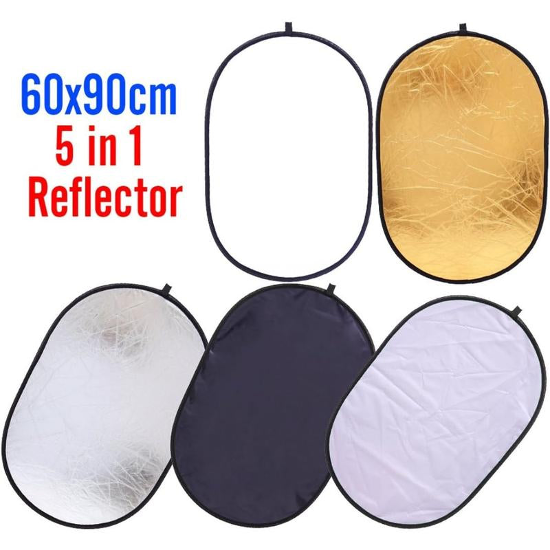 Collapsible Photography Reflector 24X35Inch (60X90Cm) 5-In-1 Multi Light Diffuser Panel-Portable for Product Photography, Studio Photo. Comes with Carrying Bag-Ideal Accessories and Props