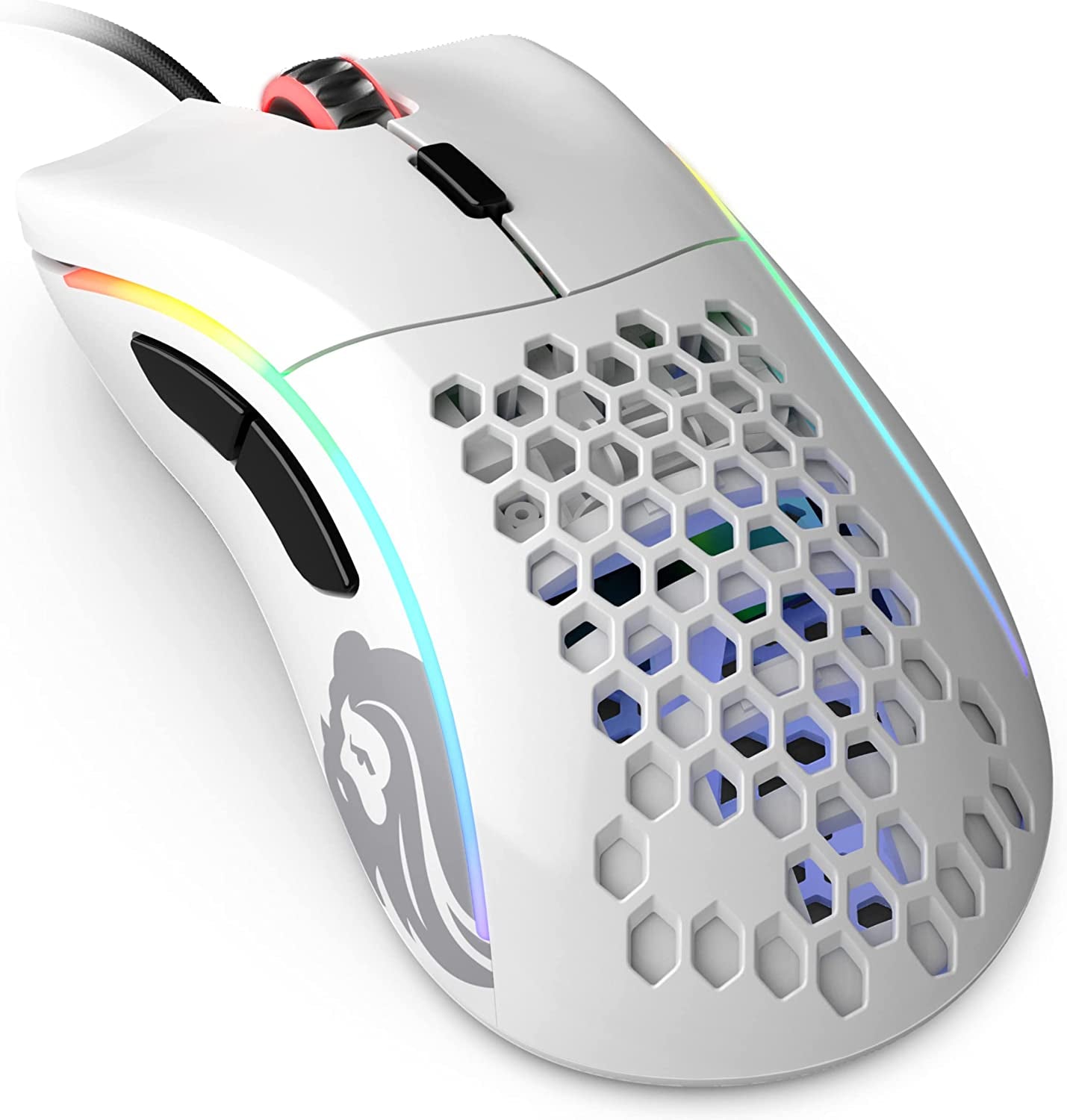 Model D Wired Gaming Mouse - 68G Superlight Honeycomb Design, RGB, Ergonomic, Pixart 3360 Sensor, Omron Switches, PTFE Feet, 6 Buttons - Glossy White